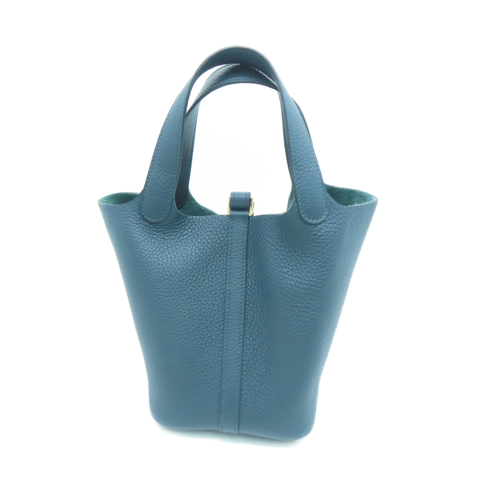 HERMES Taurillon Clemence皮革Picotin PM金扣手挽袋松柏色