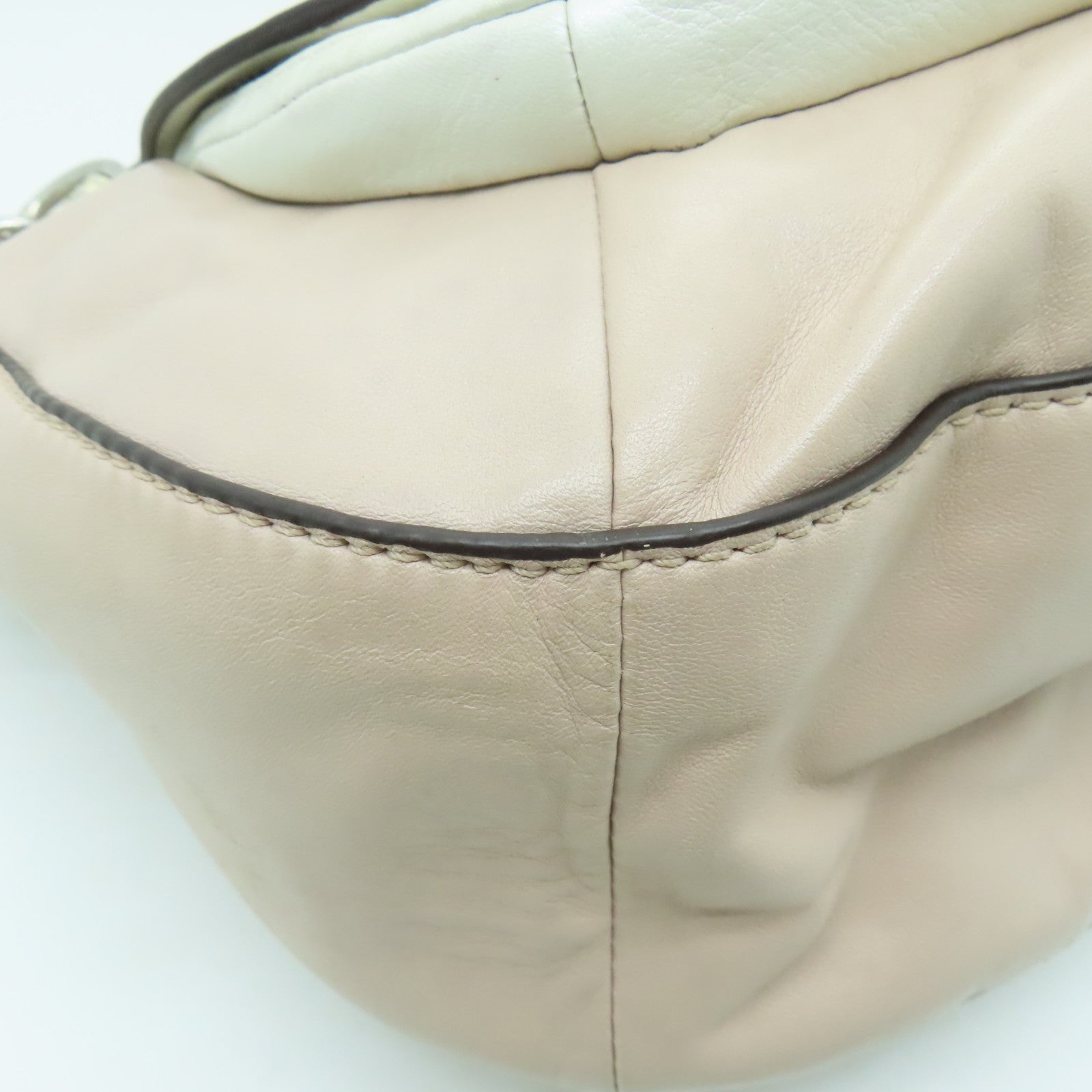 COACH 【激減優惠】牛皮皮革2 Way Shoulder銀扣手挽肩背兩用袋米色