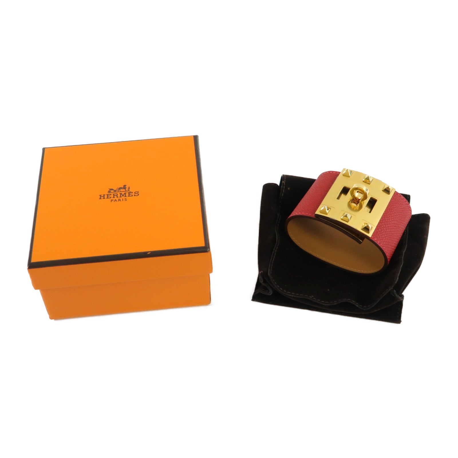 HERMES Epsom皮革Kelly Dog Extremes Bracelet金扣手鐲暗紅色