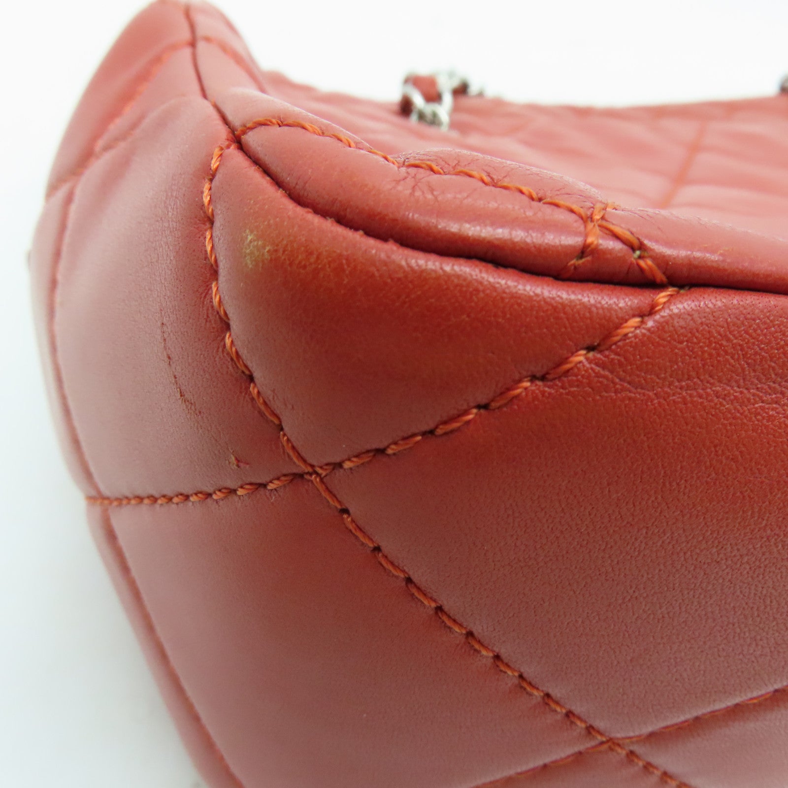 CHANEL 菱格牛皮皮革Chain Shoulder Bag銀扣鏈帶肩背袋紅色