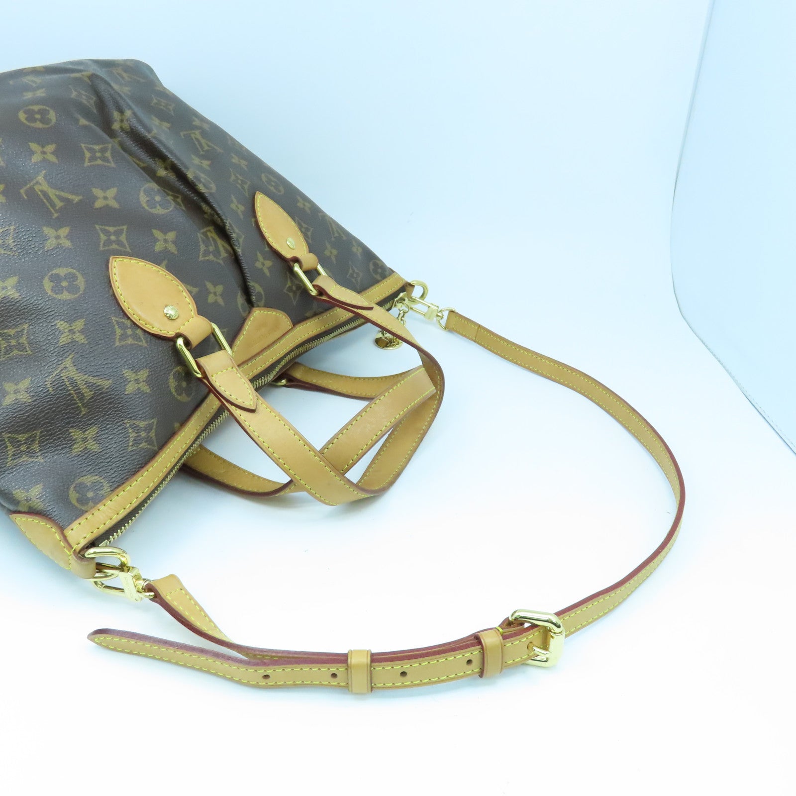 LOUIS VUITTON Monogram Papillon PM gold buckle handle shoulder bag brown