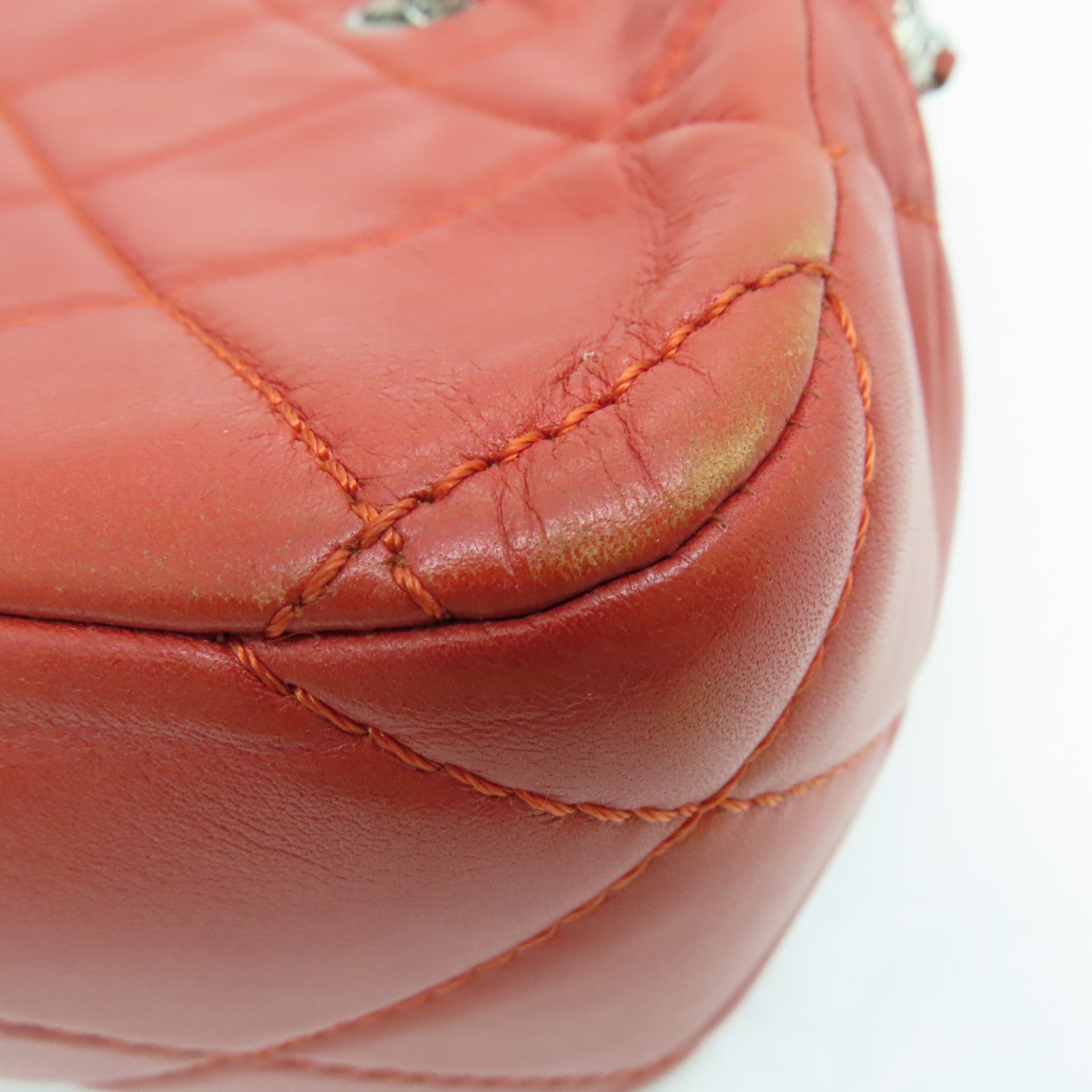 CHANEL 菱格牛皮皮革Chain Shoulder Bag銀扣鏈帶肩背袋紅色