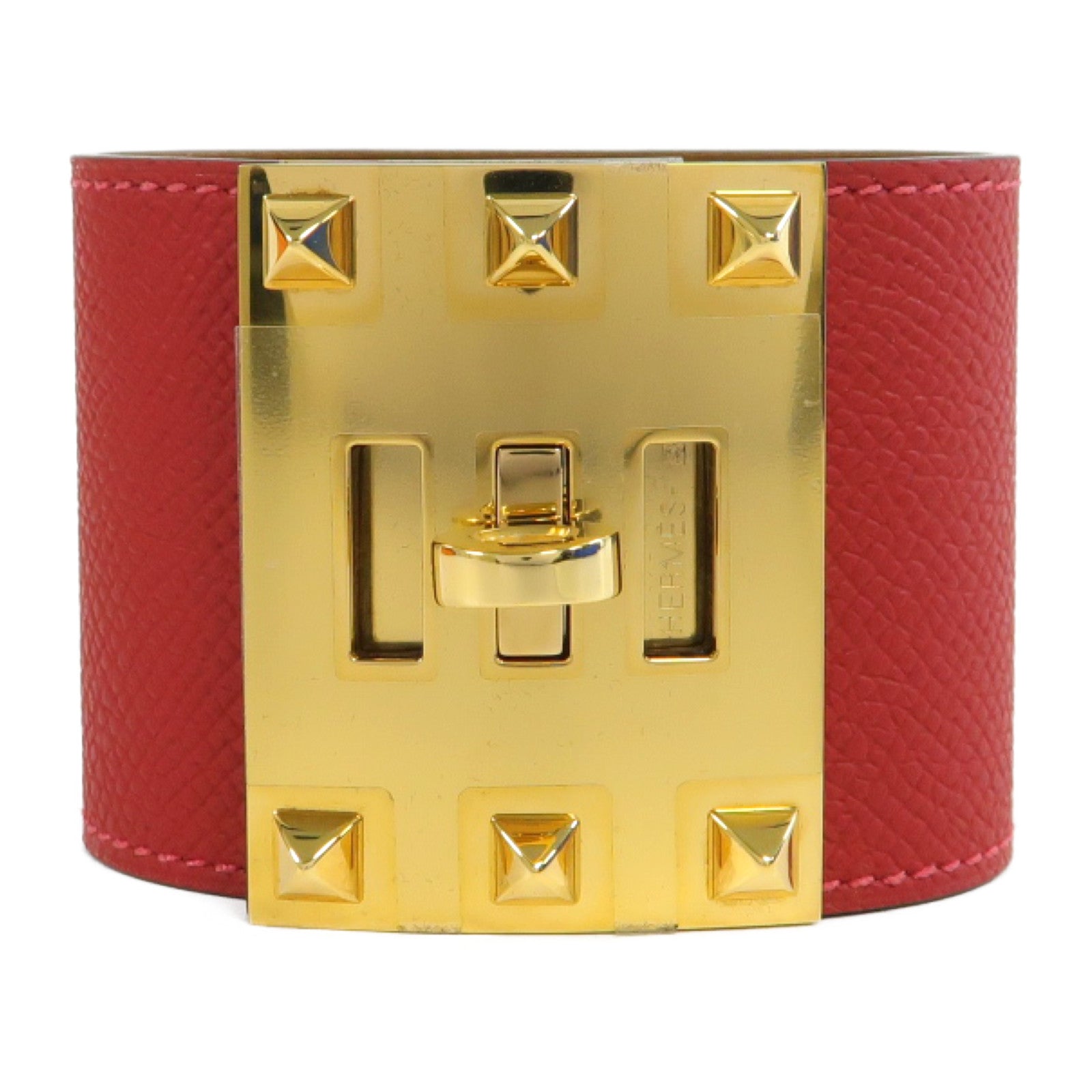 HERMES Epsom皮革Kelly Dog Extremes Bracelet金扣手鐲暗紅色
