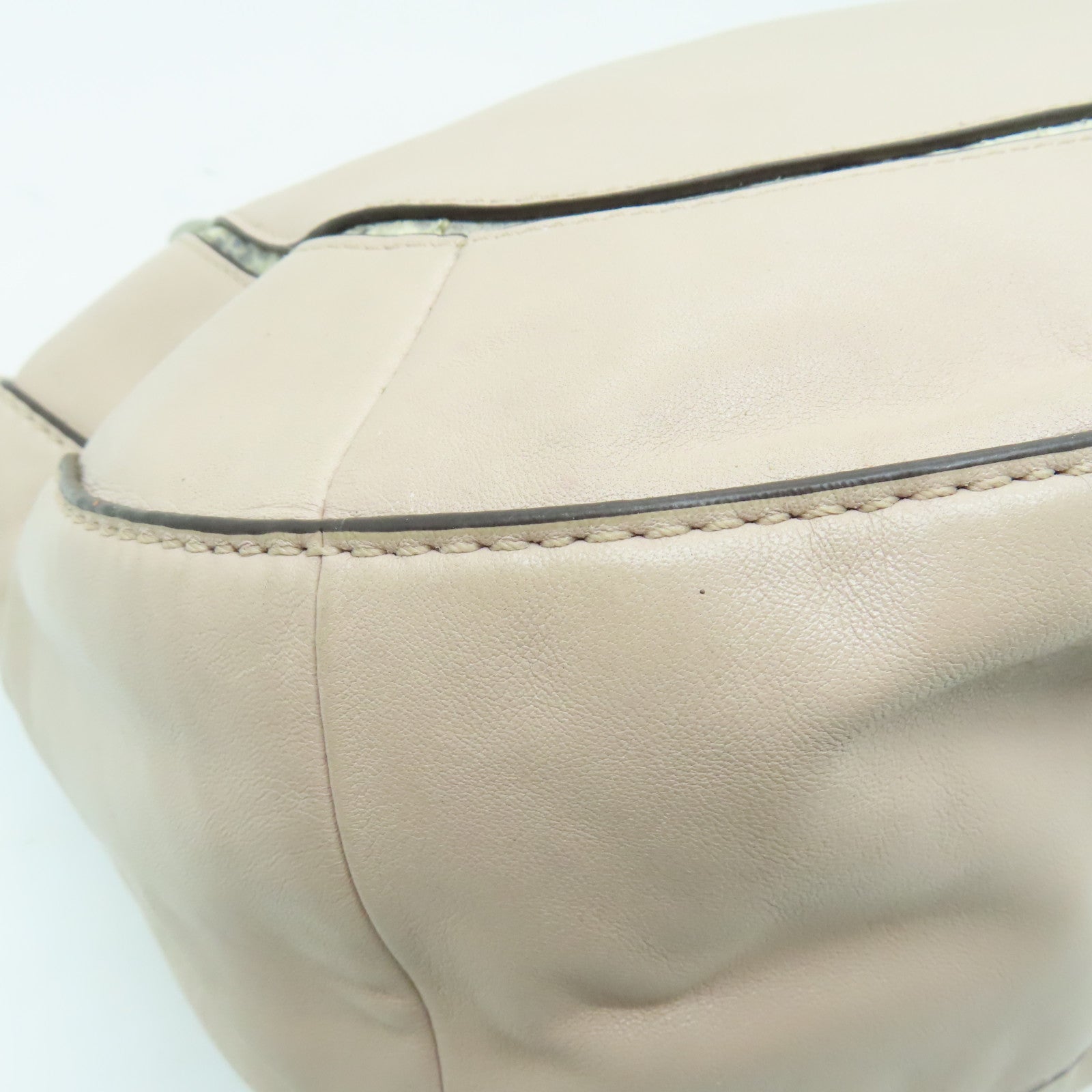 COACH 【激減優惠】牛皮皮革2 Way Shoulder銀扣手挽肩背兩用袋米色