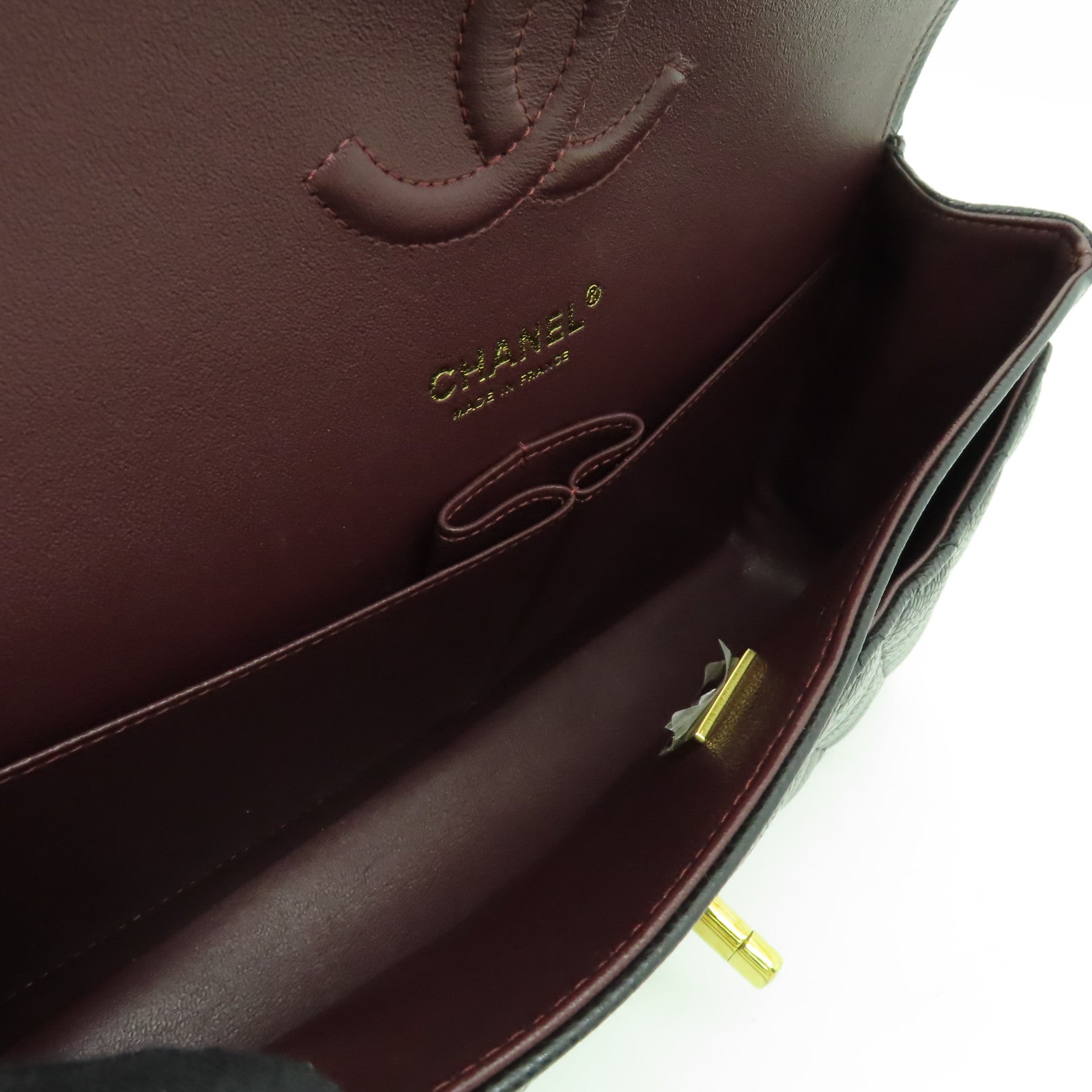 CHANEL 菱格Caviar皮革Classic Flap 25金扣鏈帶肩背袋黒色