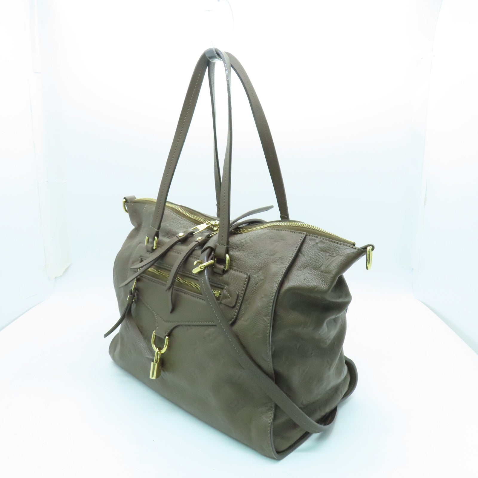 LOUIS VUITTON Monogram Empreinte Lumineuse PM金扣手挽肩背两用袋棕色