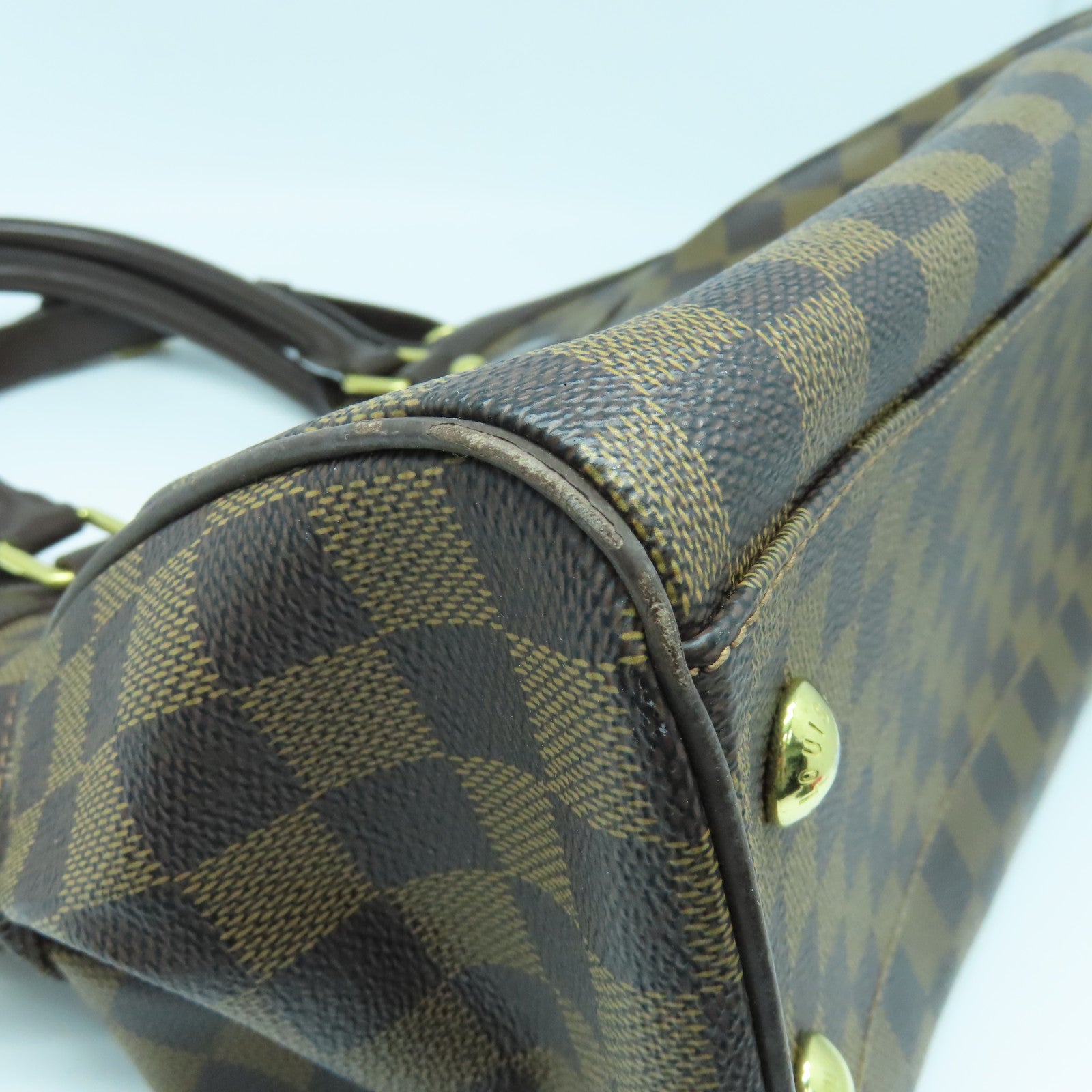 LOUIS VUITTON Damier Trevi PM gold buckle handle shoulder bag brown