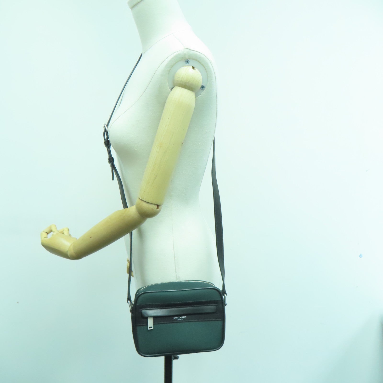 SAINT LAURENT 尼龍Shoulder Bag銀扣肩背袋綠色