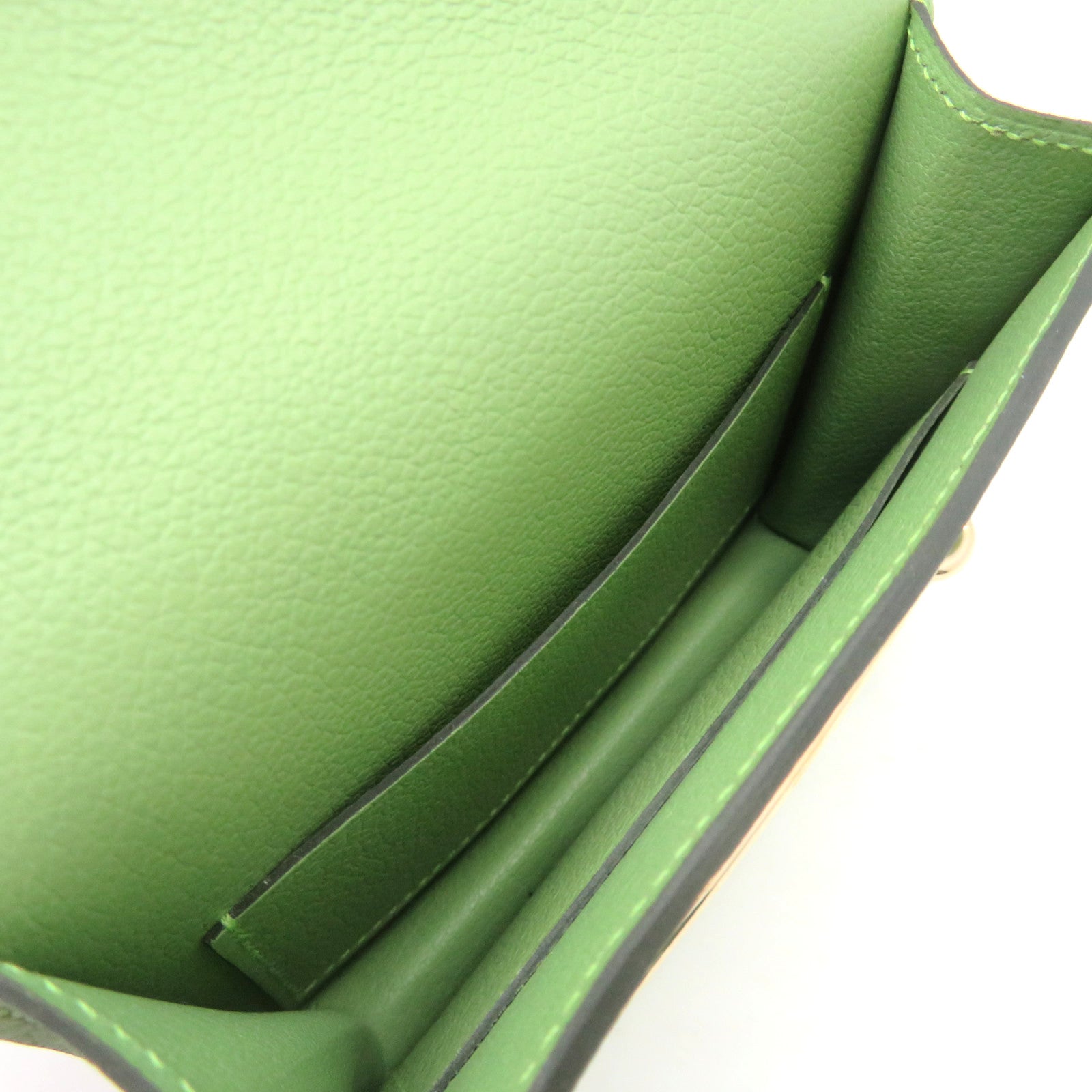 HERMES 【激減優惠】Evercolour皮革Roulis Slim Wallet金扣短錢包Vert Criquet淺綠色