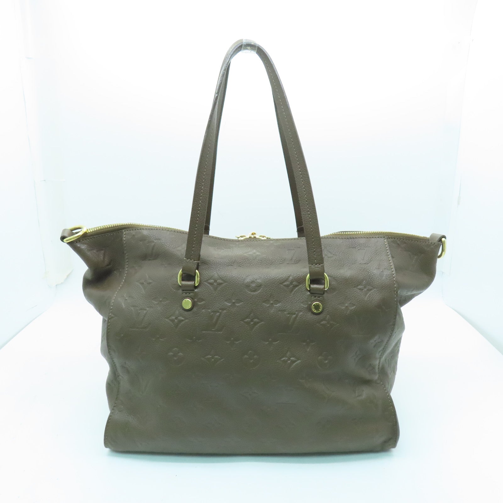 LOUIS VUITTON Monogram Empreinte Lumineuse PM金扣手挽肩背两用袋棕色