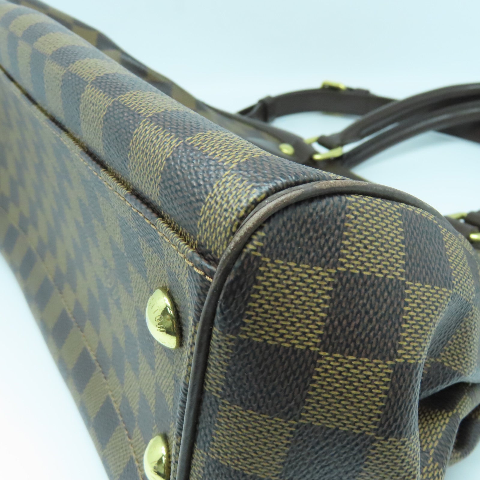 LOUIS VUITTON Damier Trevi PM gold buckle handle shoulder bag brown