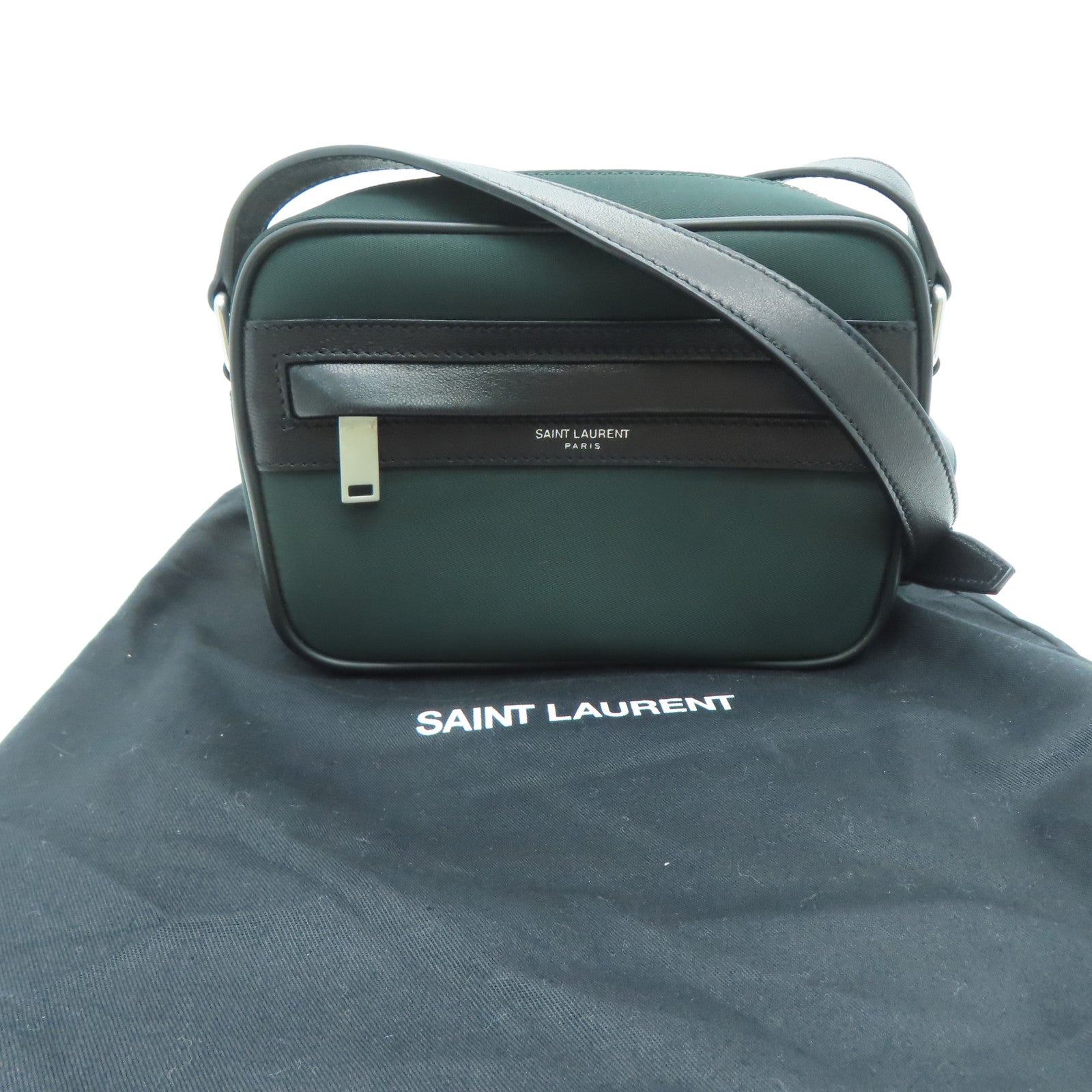 SAINT LAURENT 尼龍Shoulder Bag銀扣肩背袋綠色