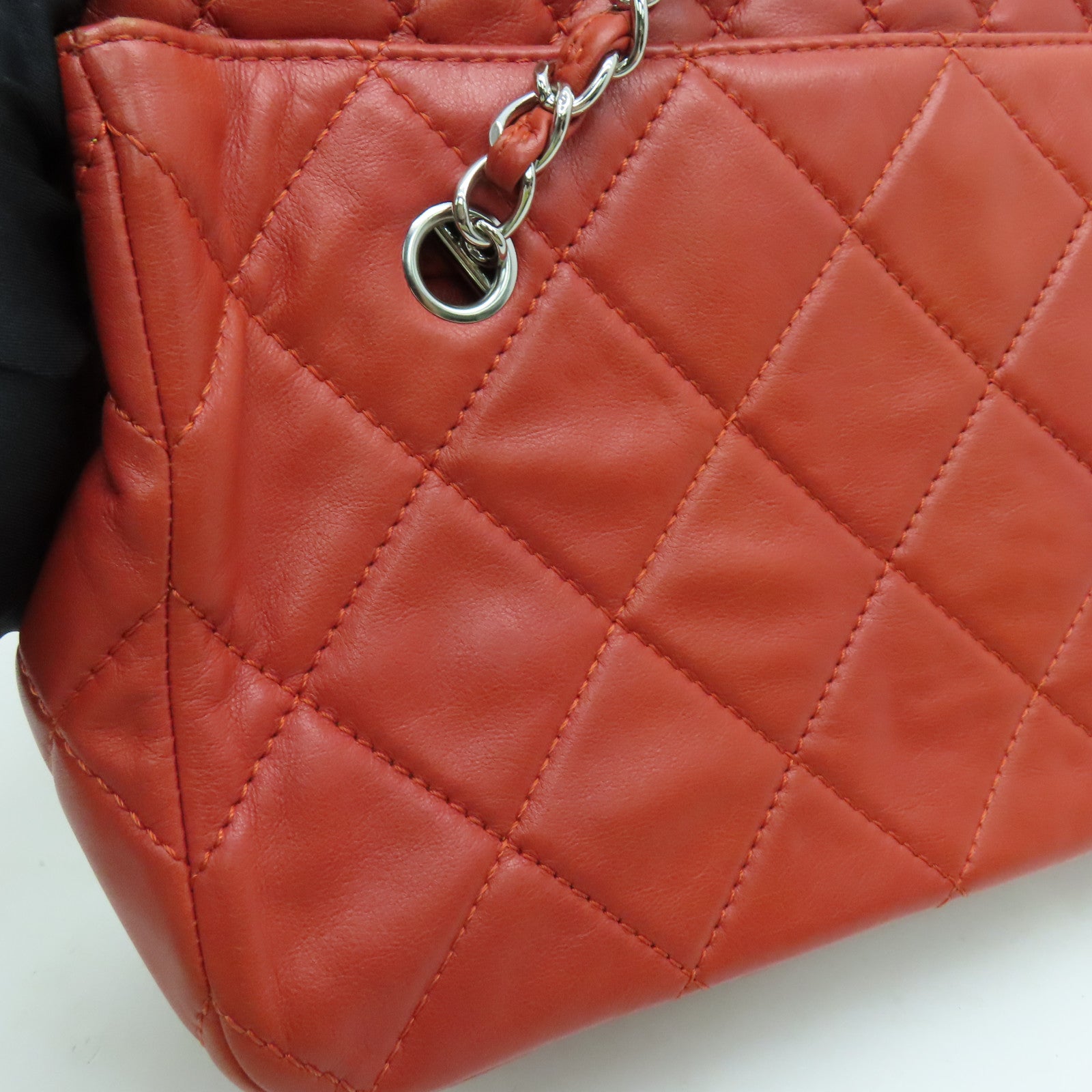 CHANEL 菱格牛皮皮革Chain Shoulder Bag銀扣鏈帶肩背袋紅色