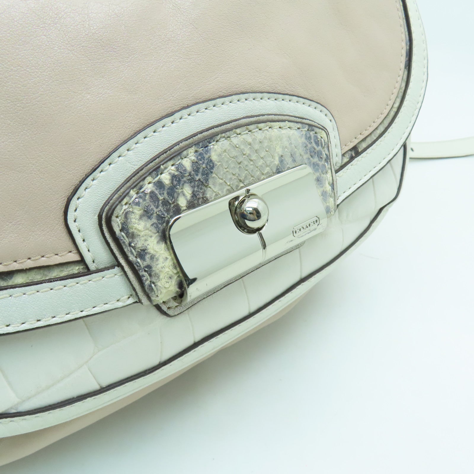 COACH 【激減優惠】牛皮皮革2 Way Shoulder銀扣手挽肩背兩用袋米色