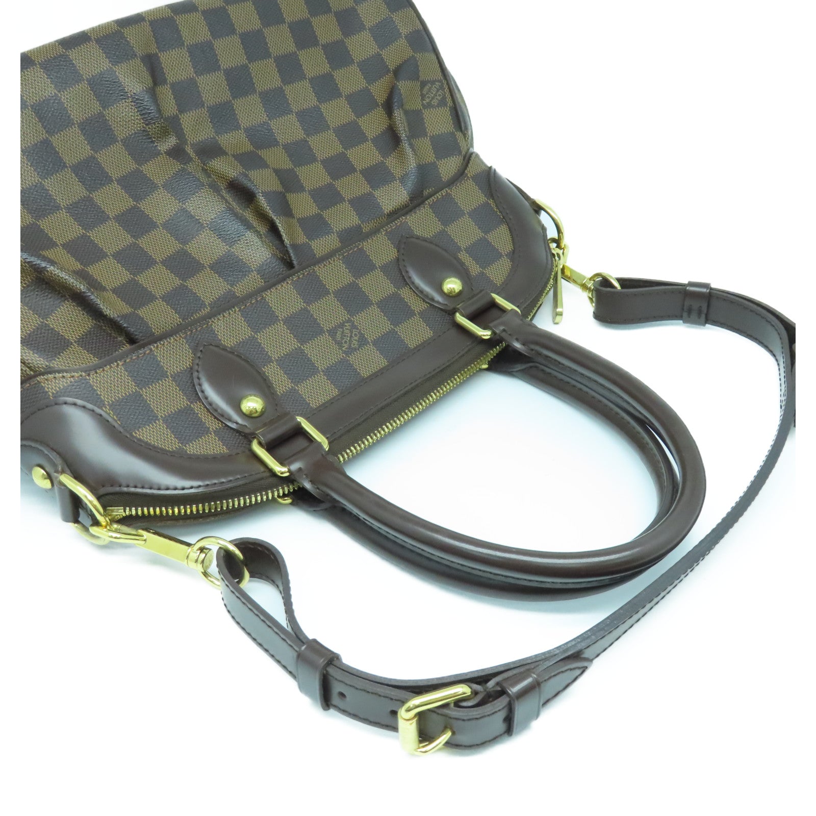 LOUIS VUITTON Damier Trevi PM gold buckle handle shoulder bag brown
