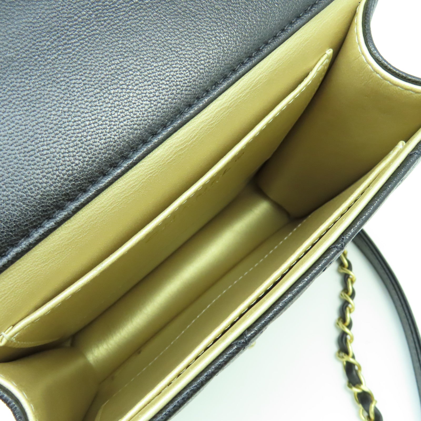 CHANEL 菱格牛皮皮革Chain Shoulder Bag金扣鏈帶肩背袋黑色