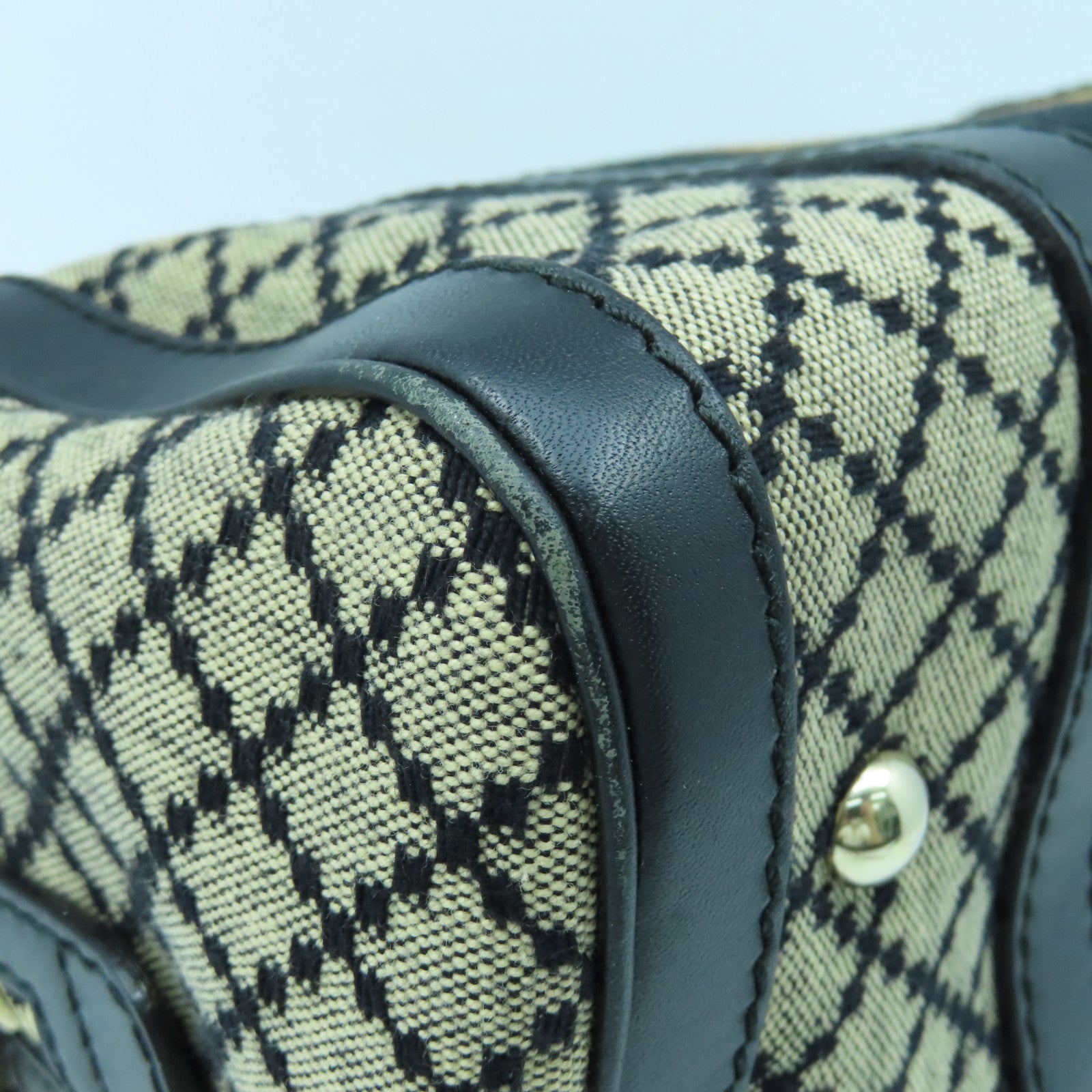 GUCCI Canvas Boston Bag Silver Buckle Handle Shoulder Bag Brown/Black