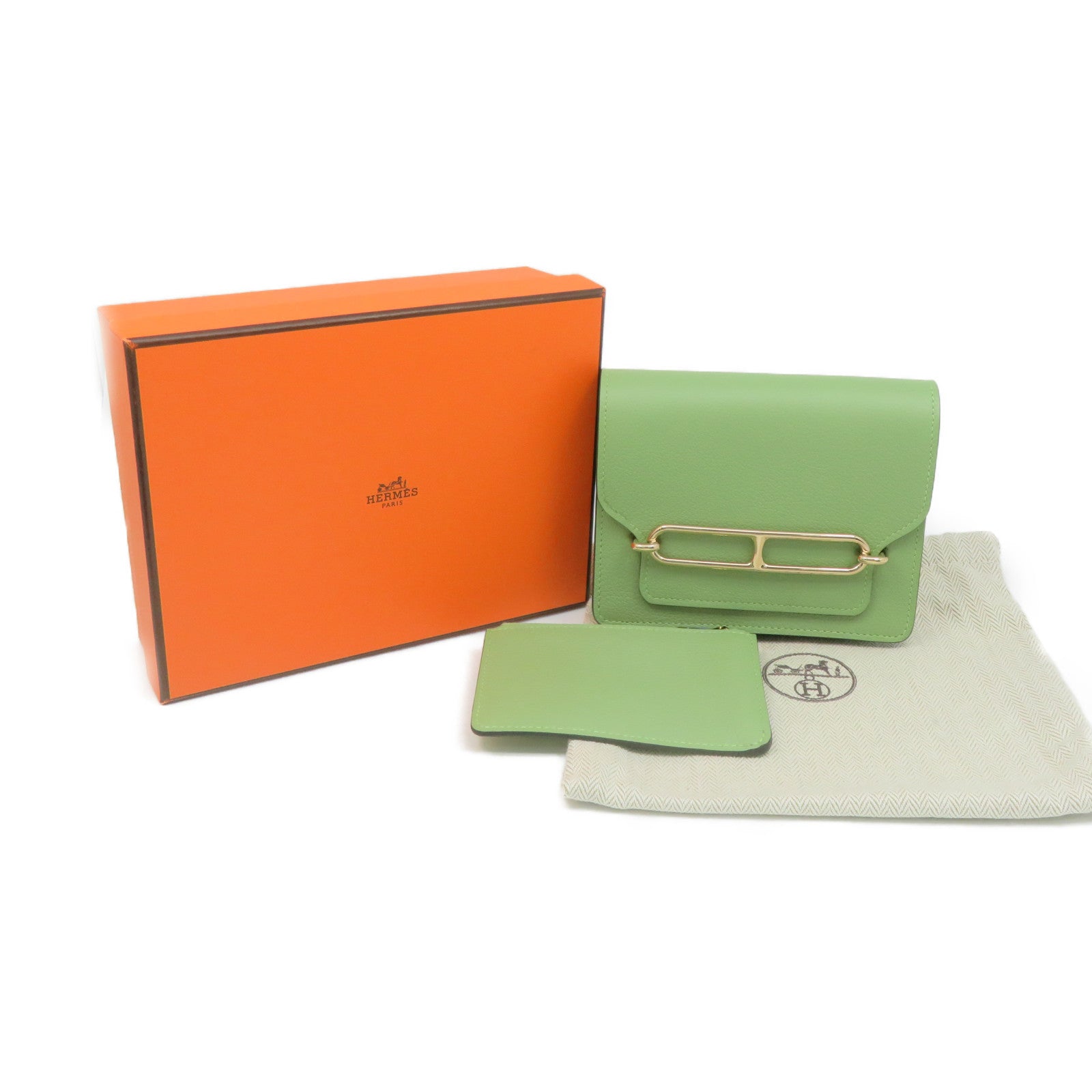 HERMES 【激減優惠】Evercolour皮革Roulis Slim Wallet金扣短錢包Vert Criquet淺綠色
