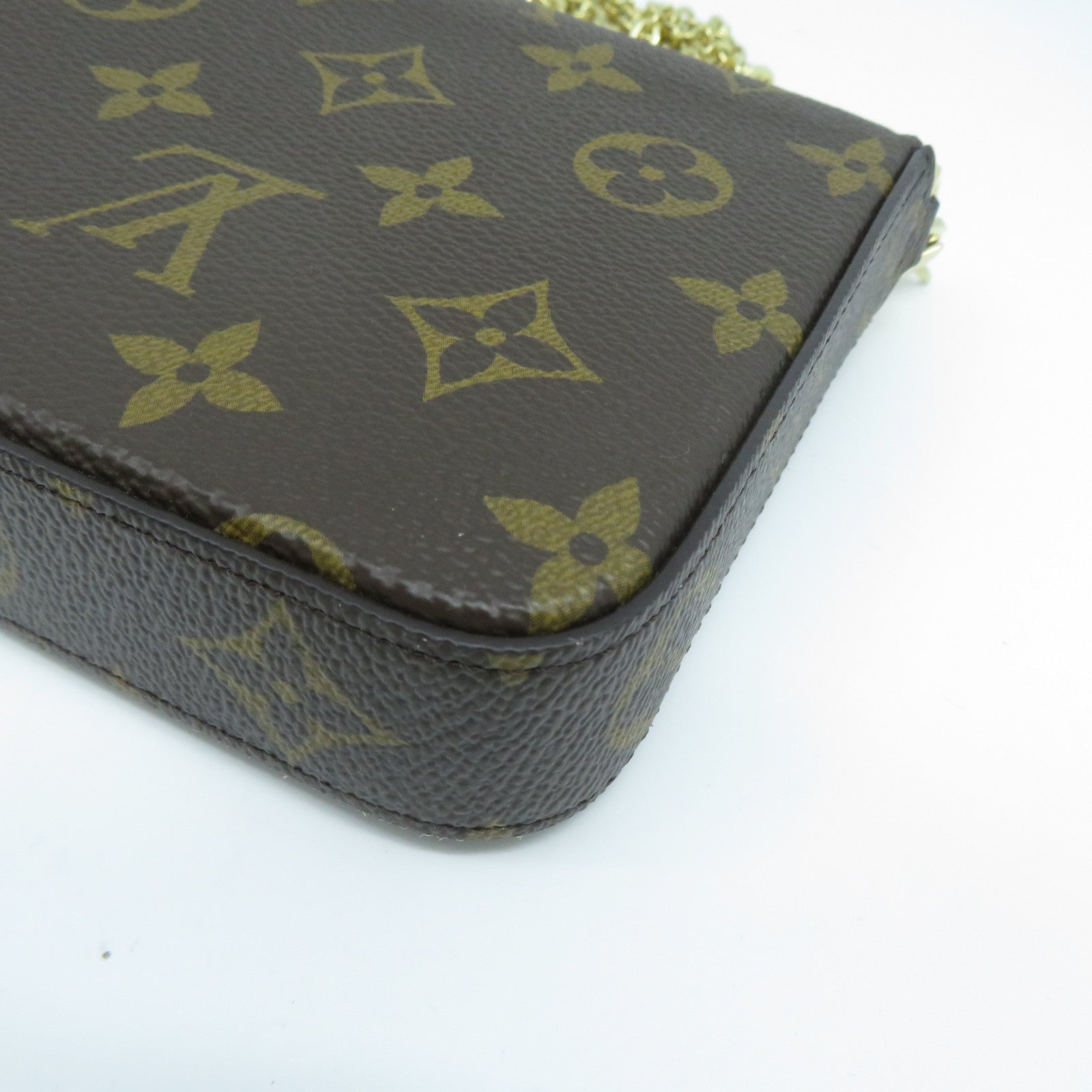 LOUIS VUITTON Monogram Felicie Pochette金扣鏈帶肩背袋啡色