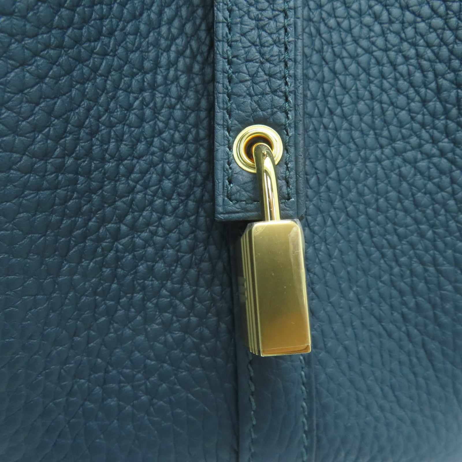HERMES Taurillon Clemence皮革Picotin PM金扣手挽袋松柏色