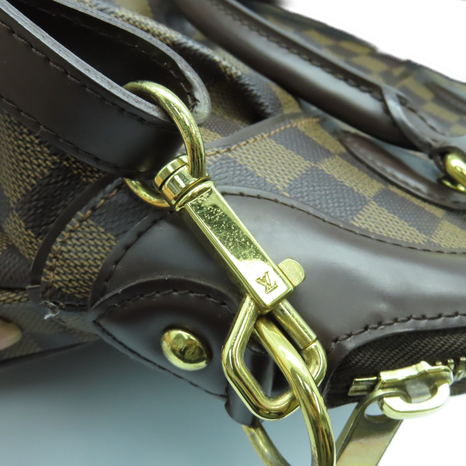 LOUIS VUITTON Damier Trevi PM gold buckle handle shoulder bag brown