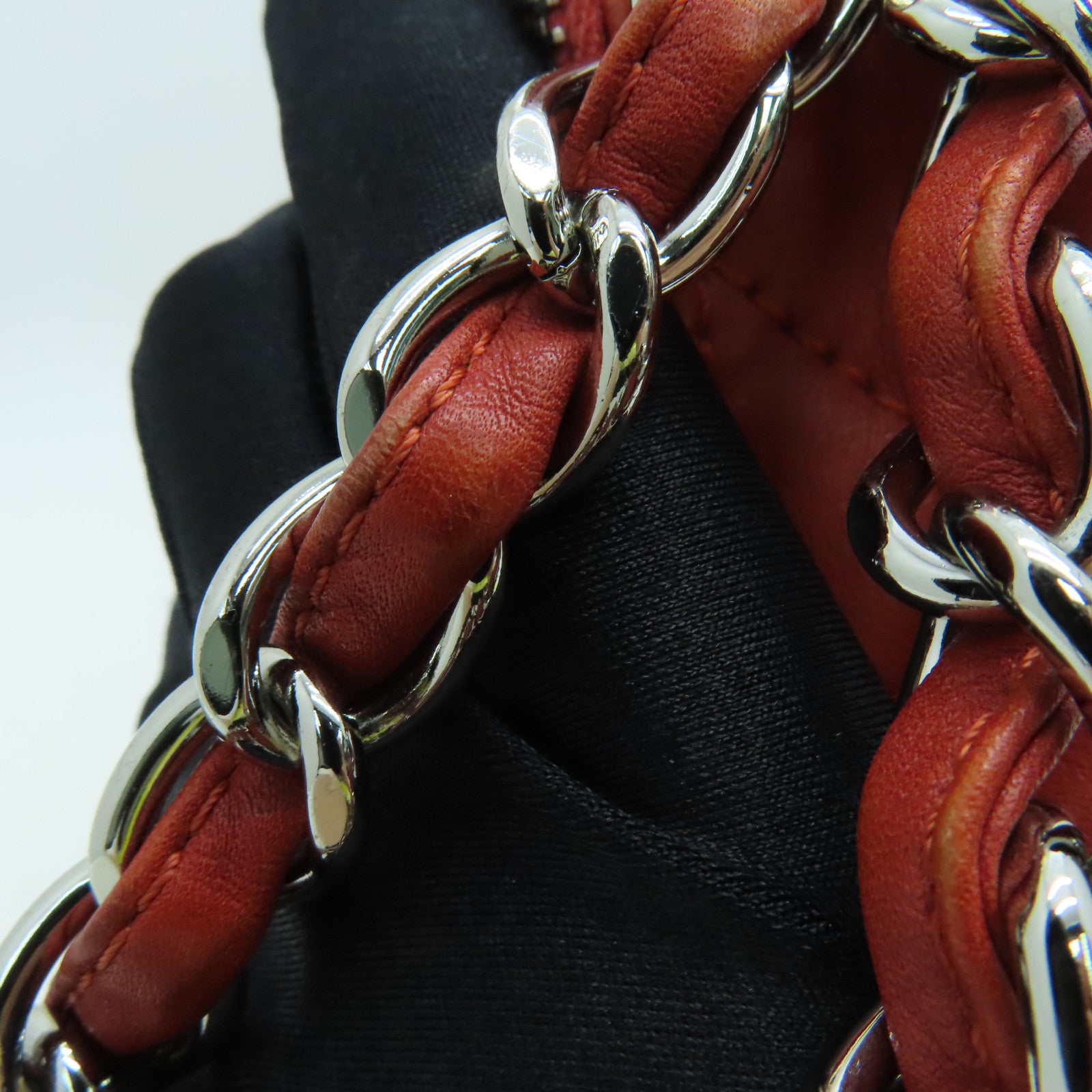 CHANEL 菱格牛皮皮革Chain Shoulder Bag銀扣鏈帶肩背袋紅色