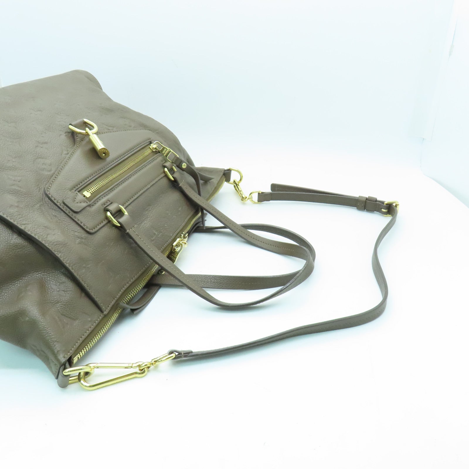 LOUIS VUITTON Monogram Empreinte Lumineuse PM金扣手挽肩背两用袋棕色