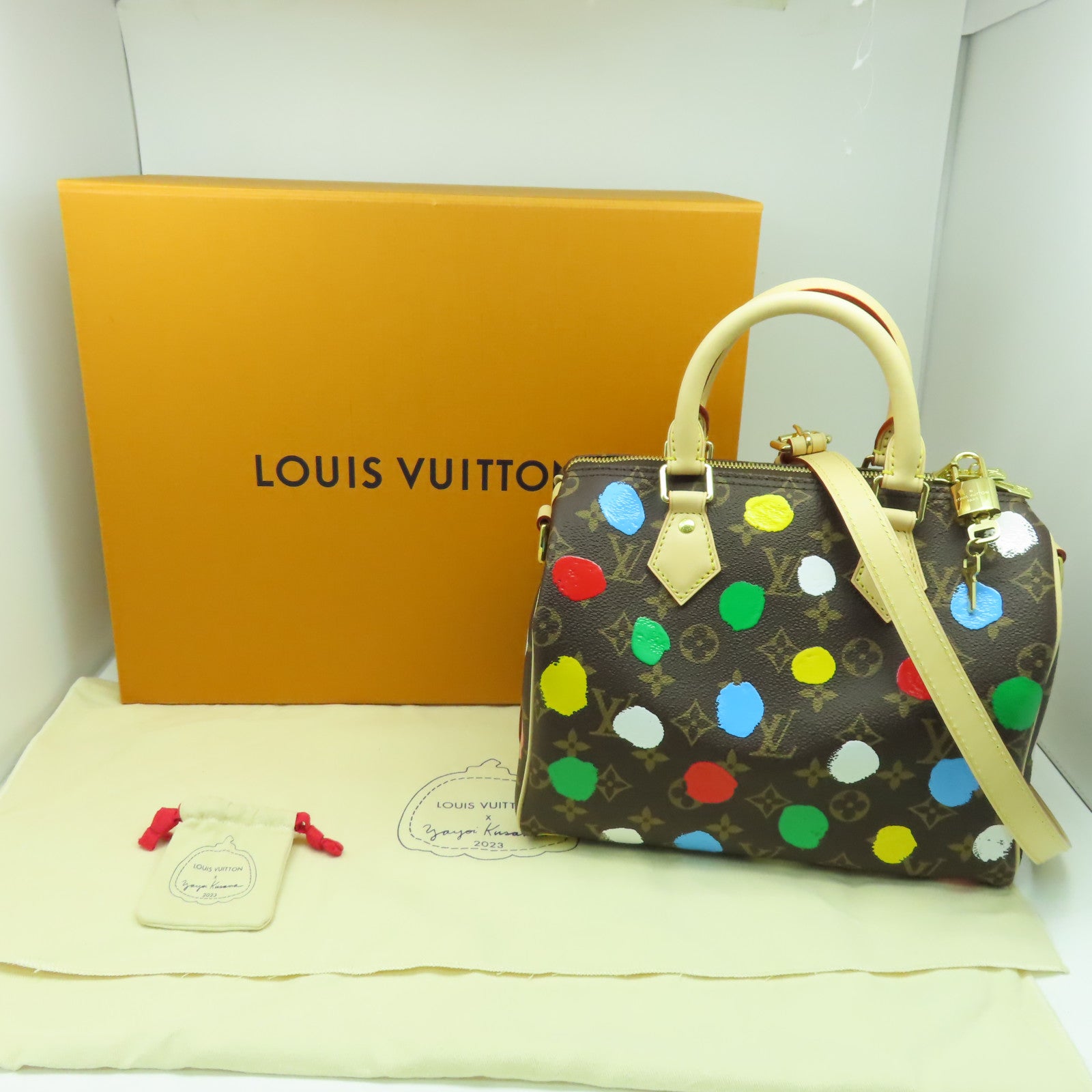LOUIS VUITTON Monogram YK x LV Speedy Bandouliere 25金扣手挽肩背兩用袋啡色/彩色