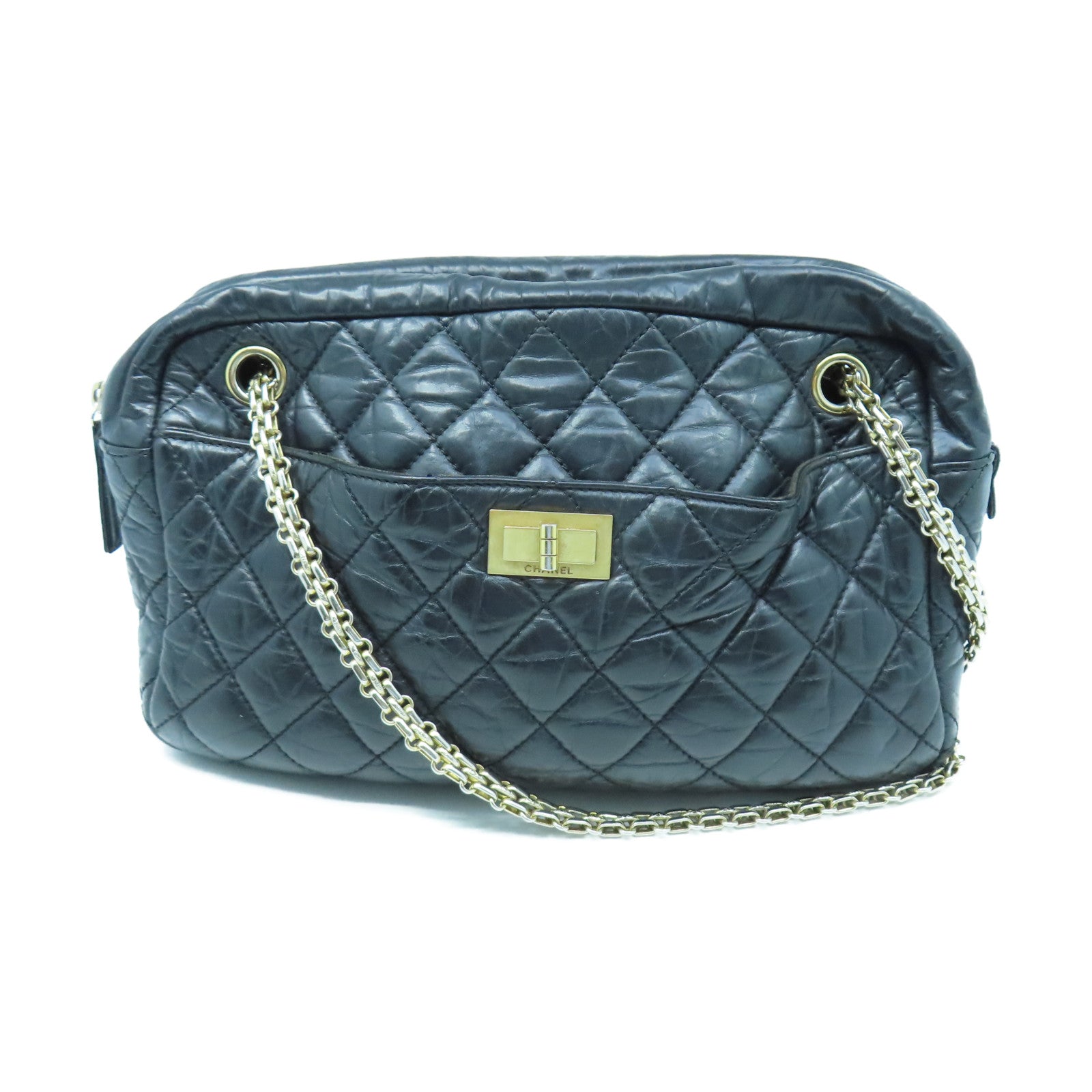 CHANEL rhombic cowhide leather 2.55 Chain Shoulder gold buckle chain shoulder bag black