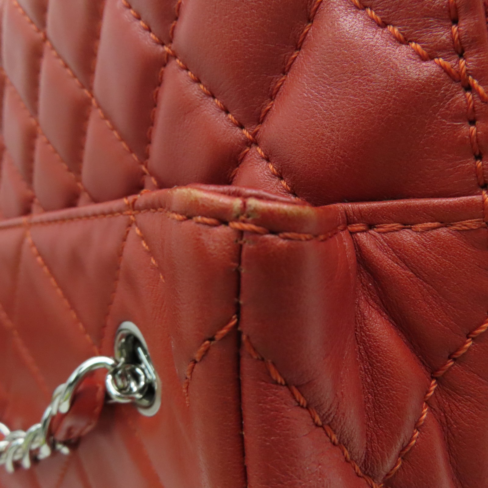 CHANEL 菱格牛皮皮革Chain Shoulder Bag銀扣鏈帶肩背袋紅色