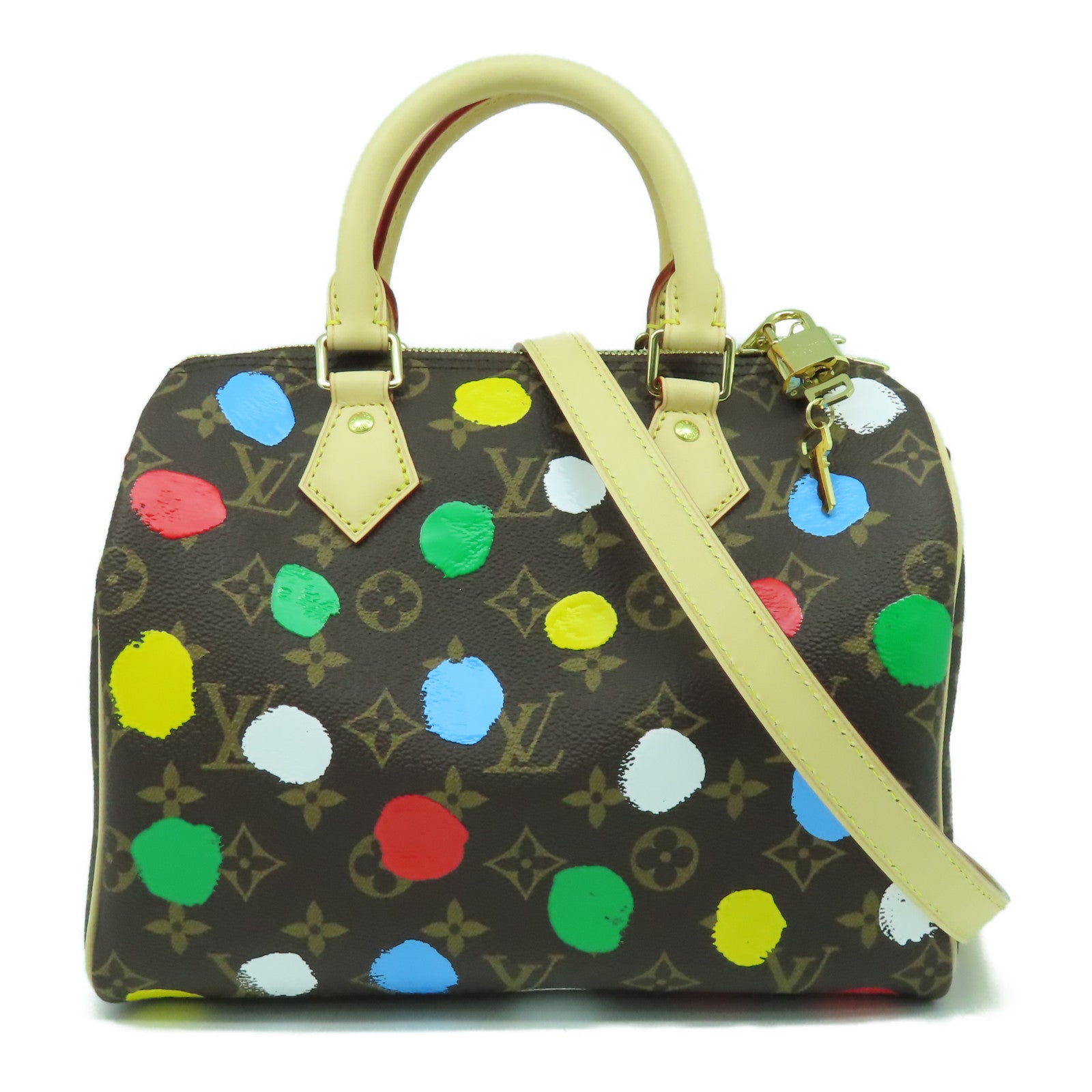 LOUIS VUITTON Monogram YK x LV Speedy Bandouliere 25金扣手挽肩背兩用袋啡色/彩色