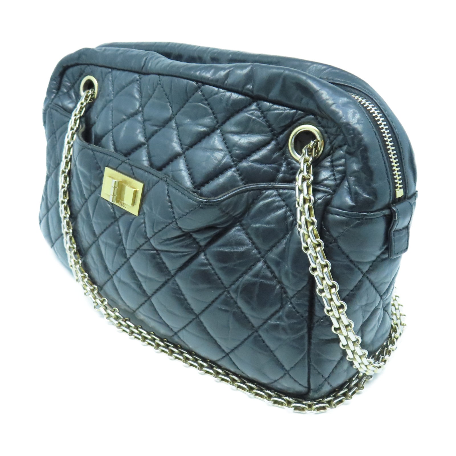 CHANEL rhombic cowhide leather 2.55 Chain Shoulder gold buckle chain shoulder bag black