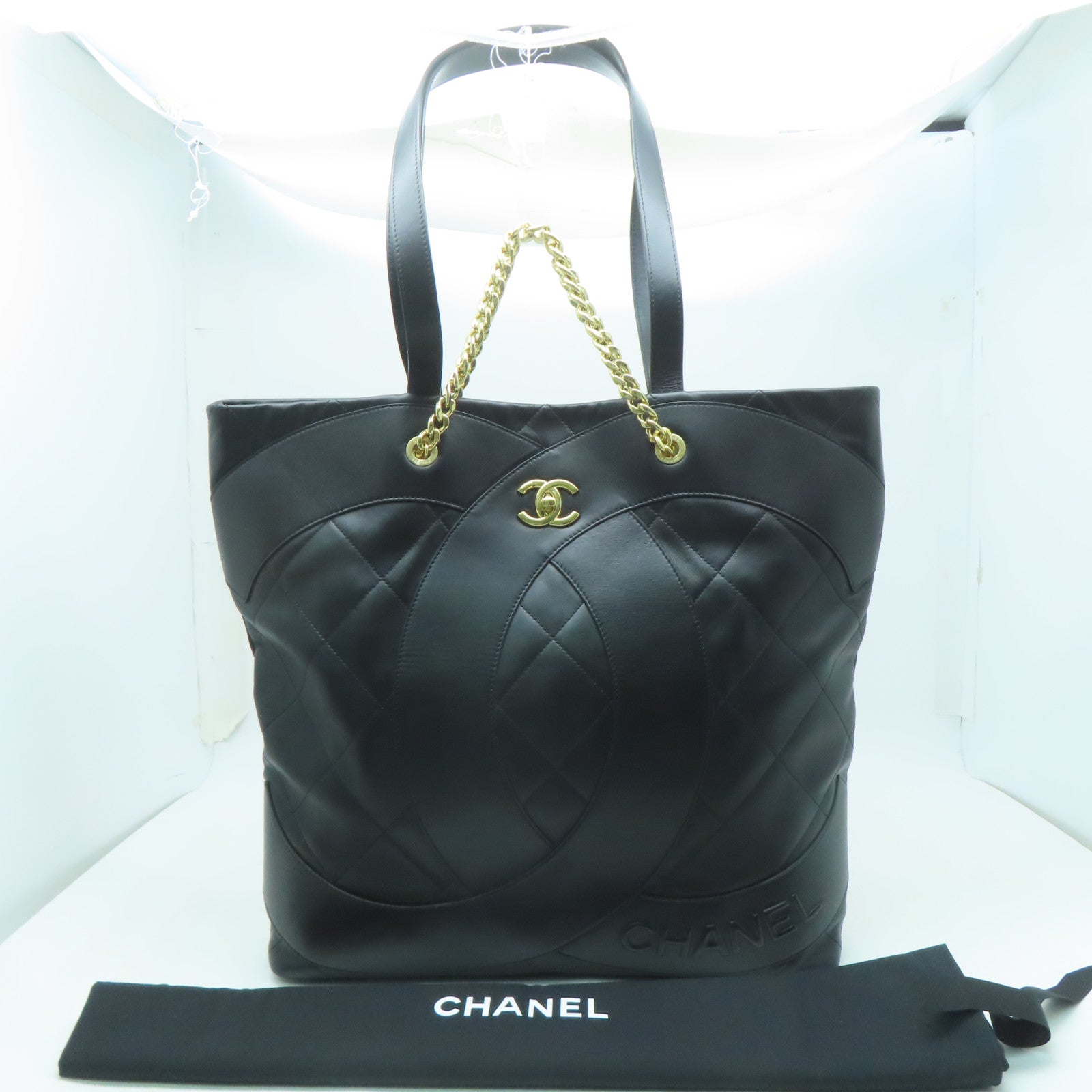 CHANEL 菱格牛皮皮革Chanel Tote Bag金扣手挽肩背兩用袋黑色