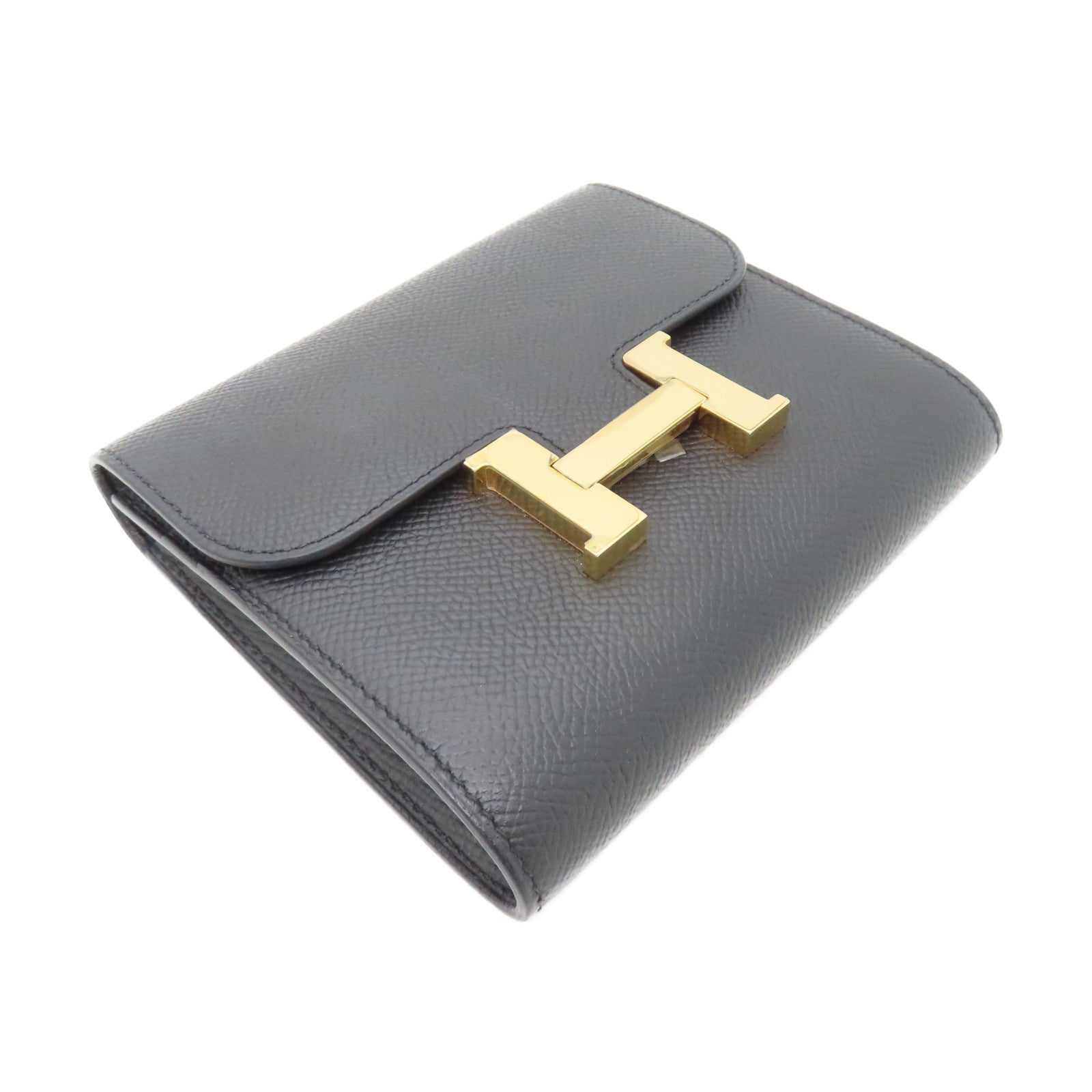 HERMES Epsom Constance Compact Wallet金扣錢包黑色