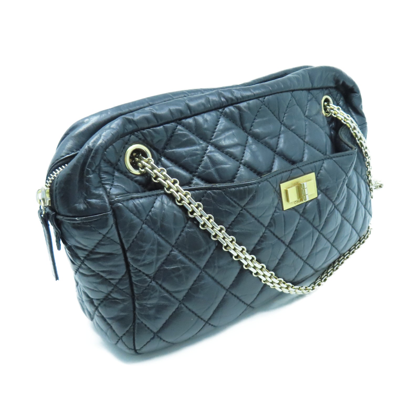 CHANEL rhombic cowhide leather 2.55 Chain Shoulder gold buckle chain shoulder bag black