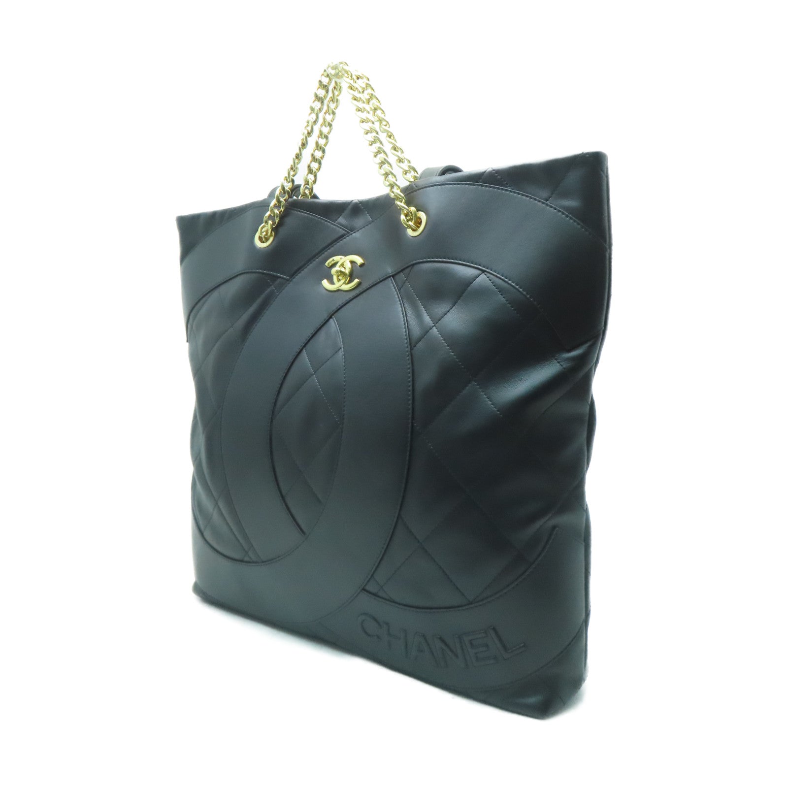CHANEL 菱格牛皮皮革Chanel Tote Bag金扣手挽肩背兩用袋黑色