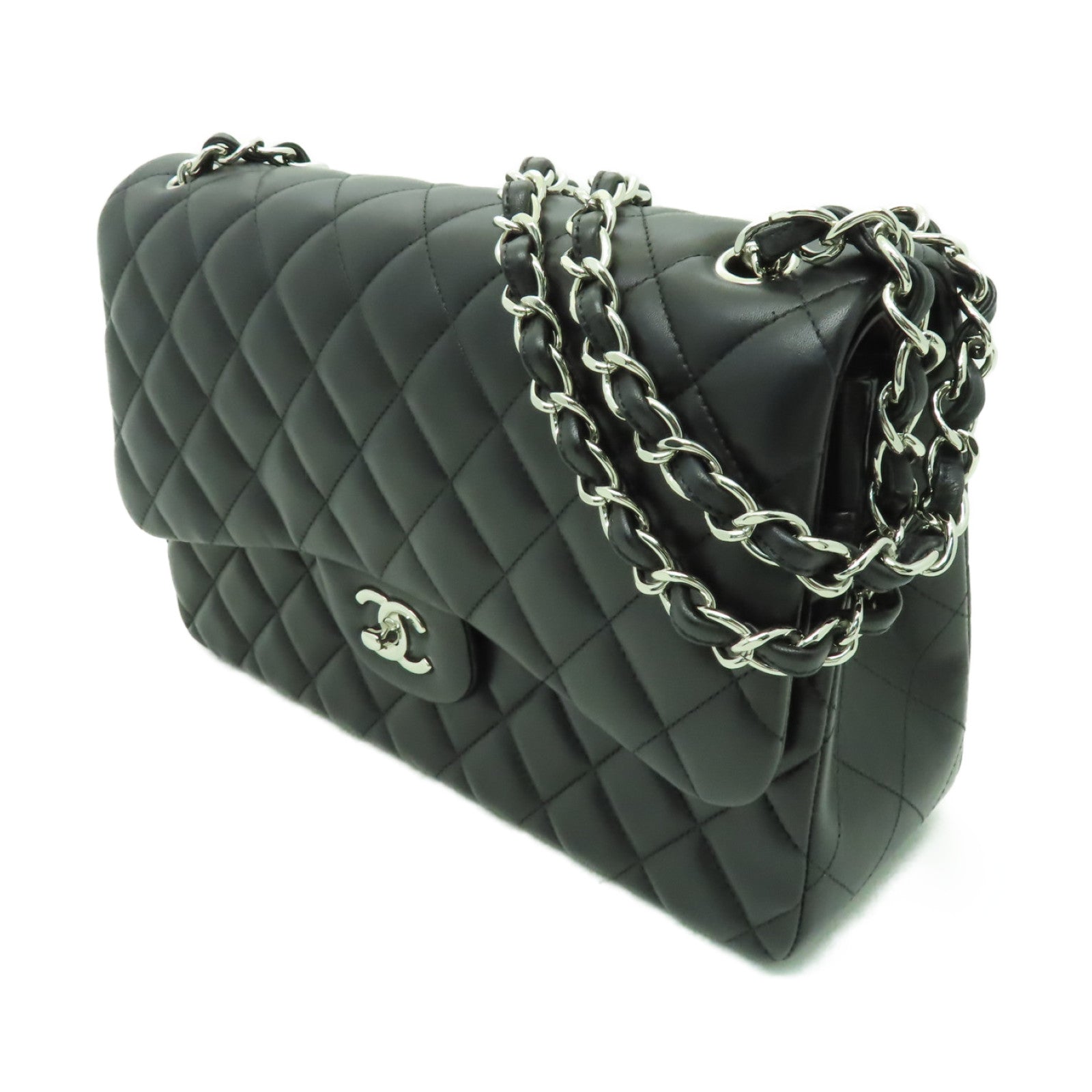 CHANEL 菱格羊皮皮革Classic Flap 30銀扣鏈帶肩背袋黒色