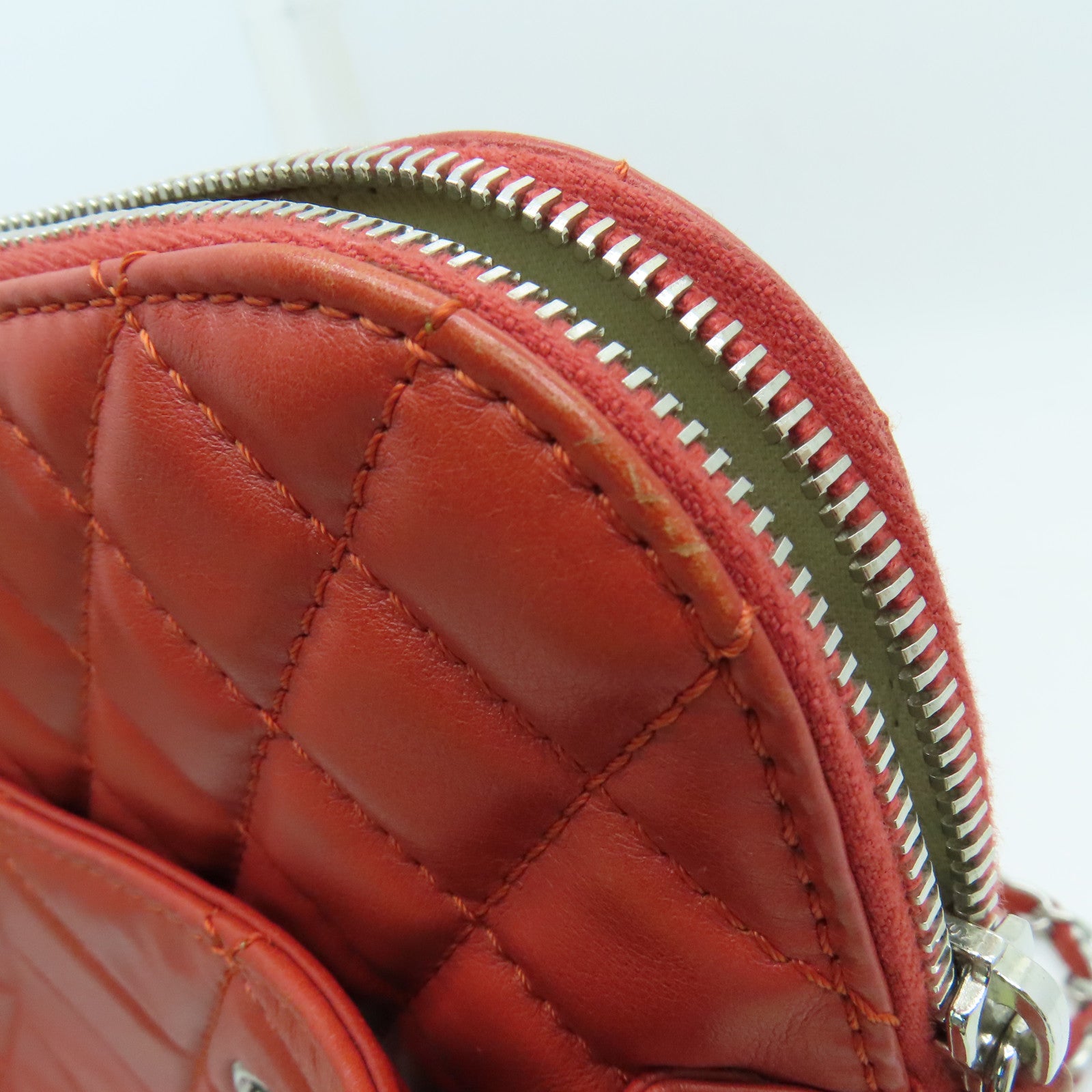 CHANEL 菱格牛皮皮革Chain Shoulder Bag銀扣鏈帶肩背袋紅色
