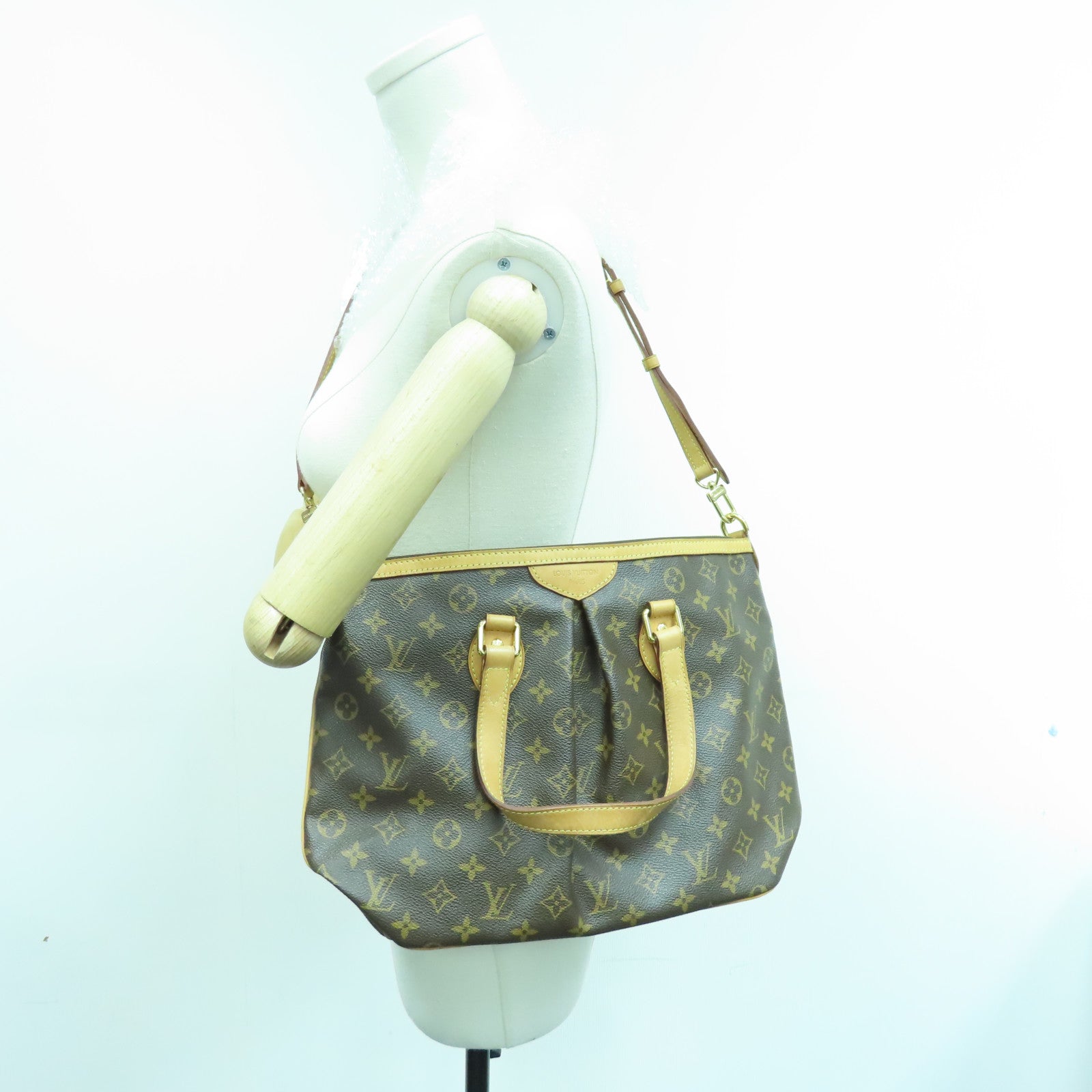 LOUIS VUITTON Monogram Papillon PM gold buckle handle shoulder bag brown