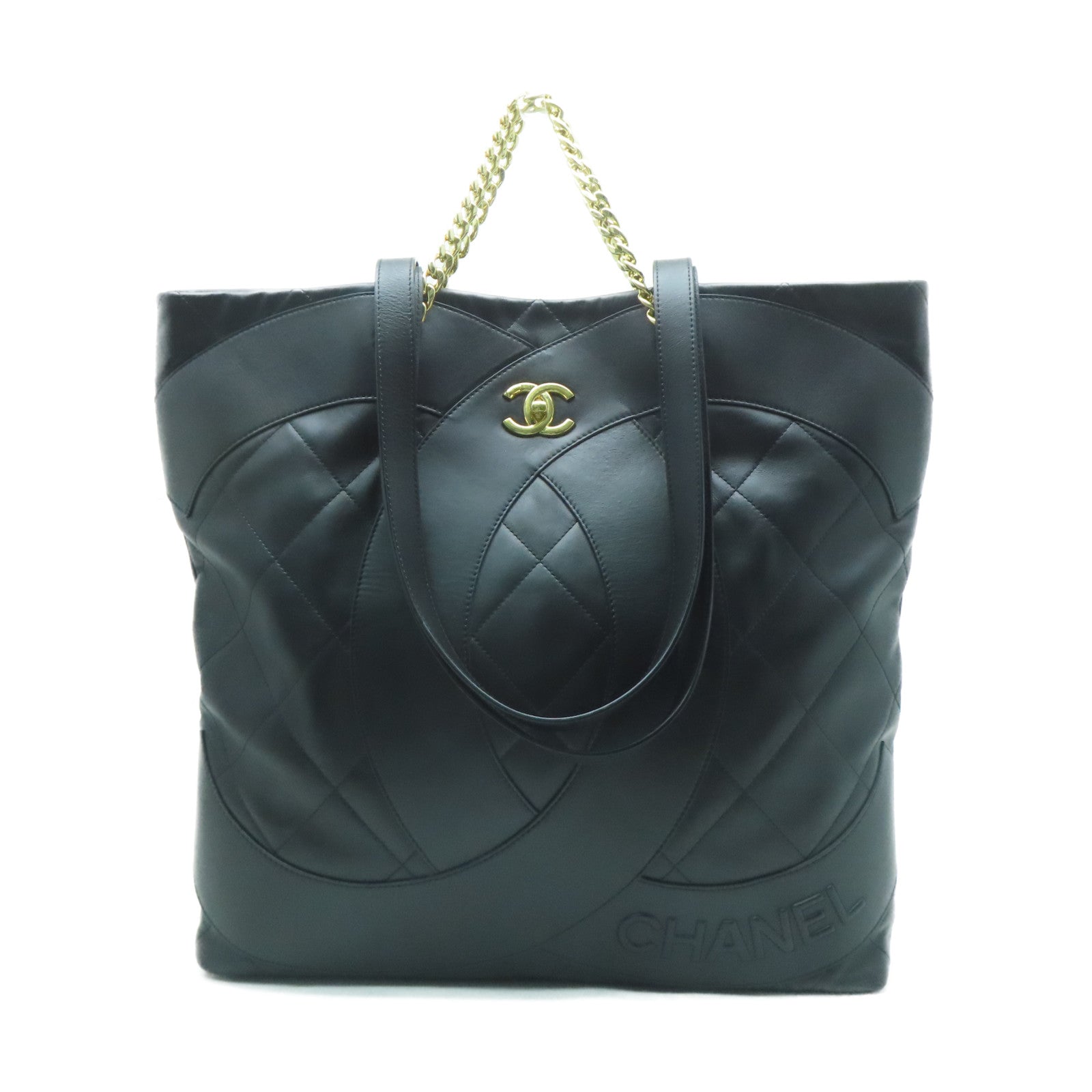 CHANEL 菱格牛皮皮革Chanel Tote Bag金扣手挽肩背兩用袋黑色