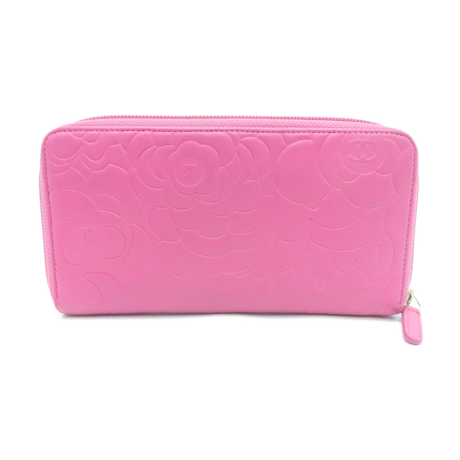 CHANEL Sheepskin Leather Wallet Gold Buckle Long Wallet Pink