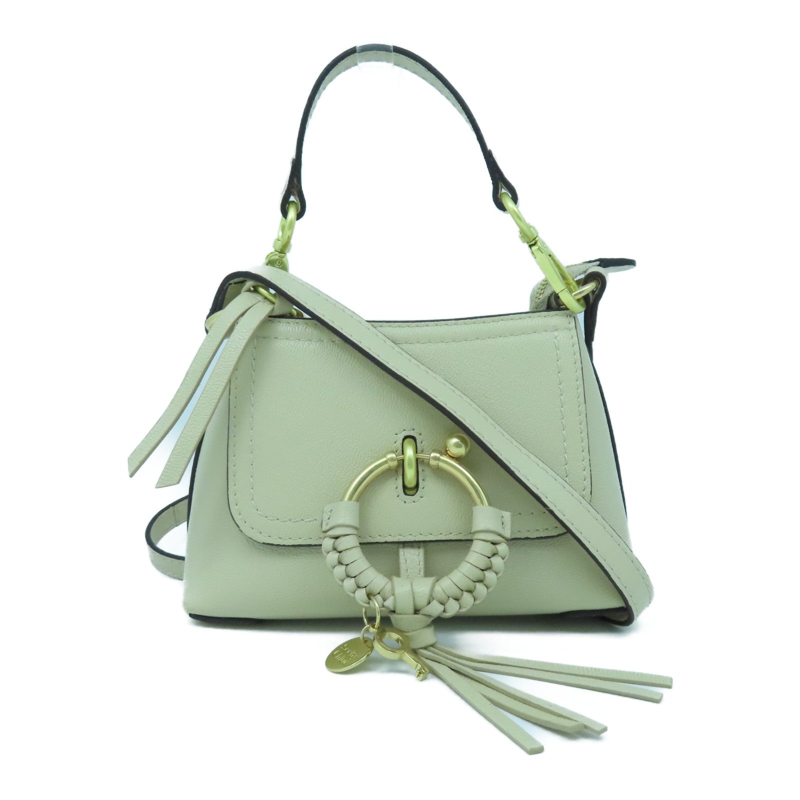 SEE BY CHLOE Cowhide Leather Shoulder Bag Gold Buckle Handle Shoulder Bag Beige