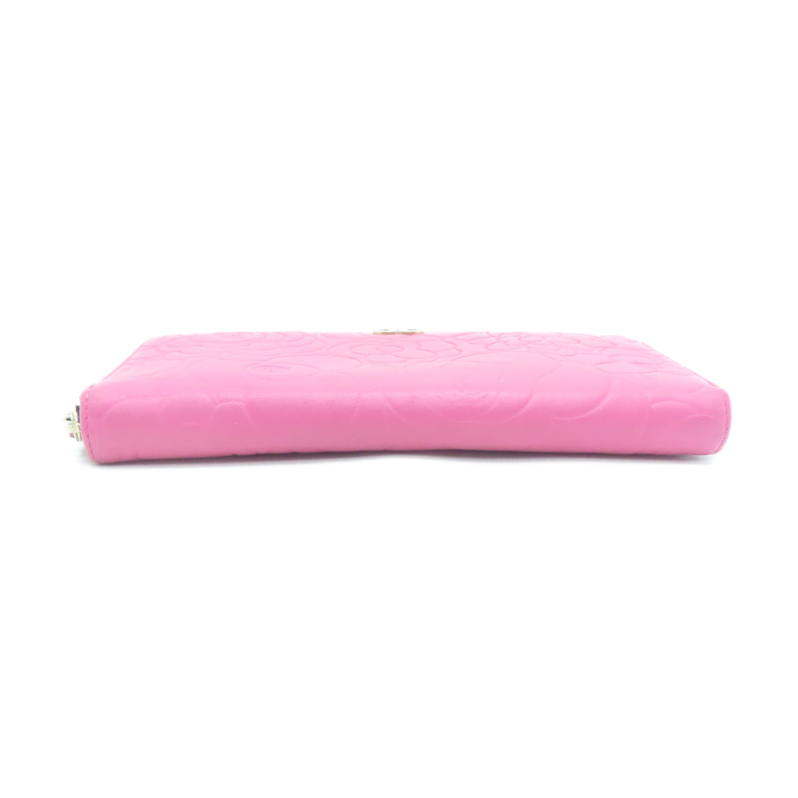CHANEL Sheepskin Leather Wallet Gold Buckle Long Wallet Pink