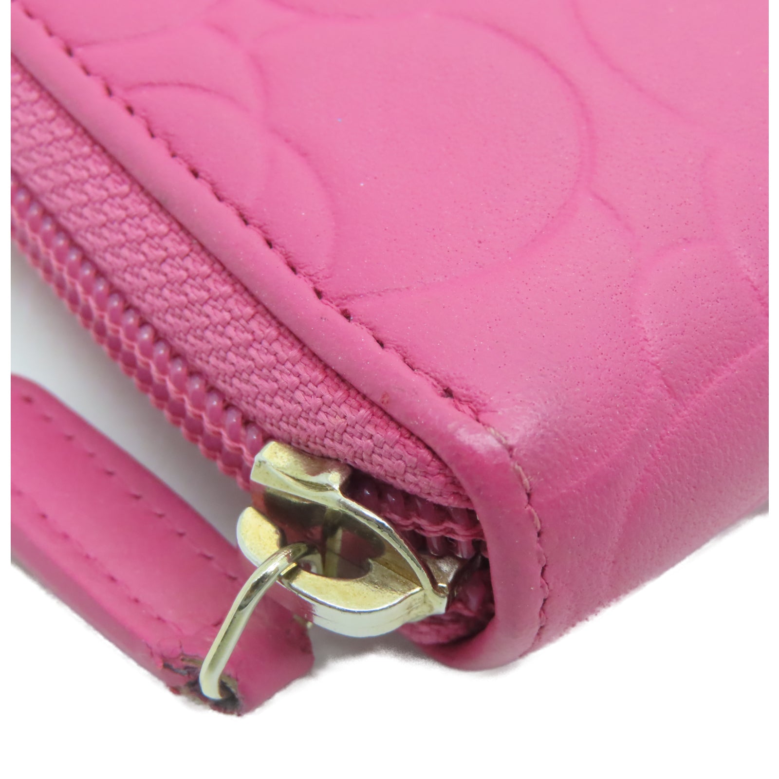 CHANEL Sheepskin Leather Wallet Gold Buckle Long Wallet Pink