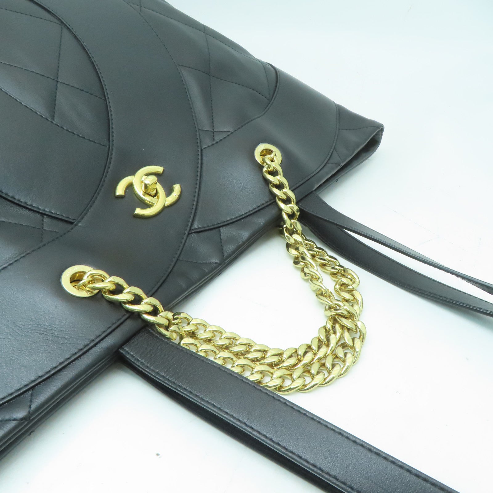 CHANEL 菱格牛皮皮革Chanel Tote Bag金扣手挽肩背兩用袋黑色