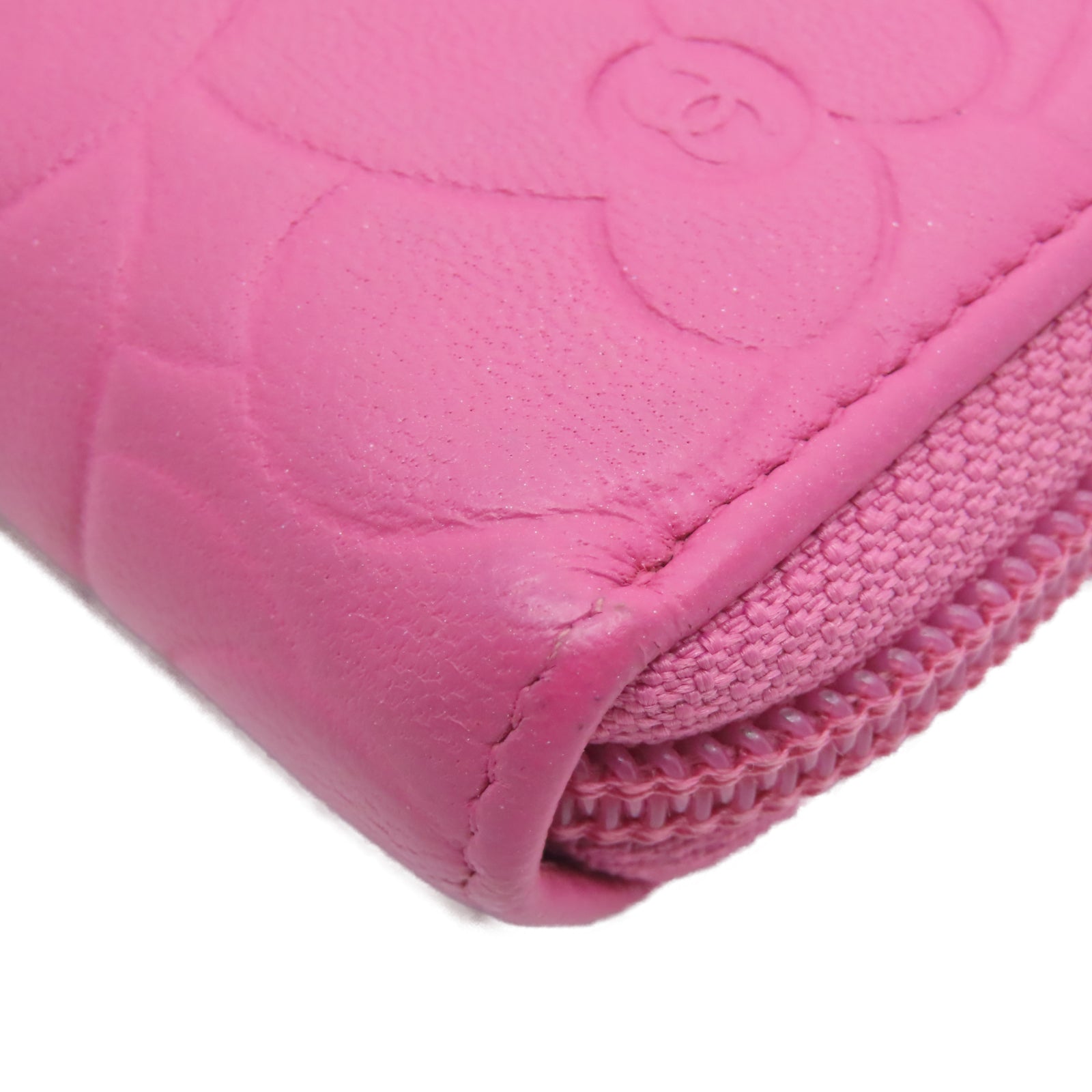 CHANEL Sheepskin Leather Wallet Gold Buckle Long Wallet Pink