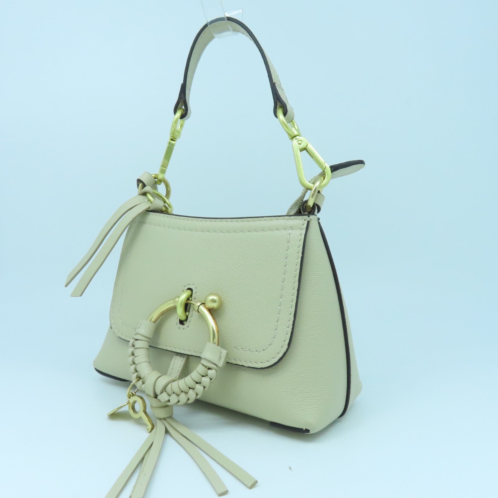 SEE BY CHLOE Cowhide Leather Shoulder Bag Gold Buckle Handle Shoulder Bag Beige