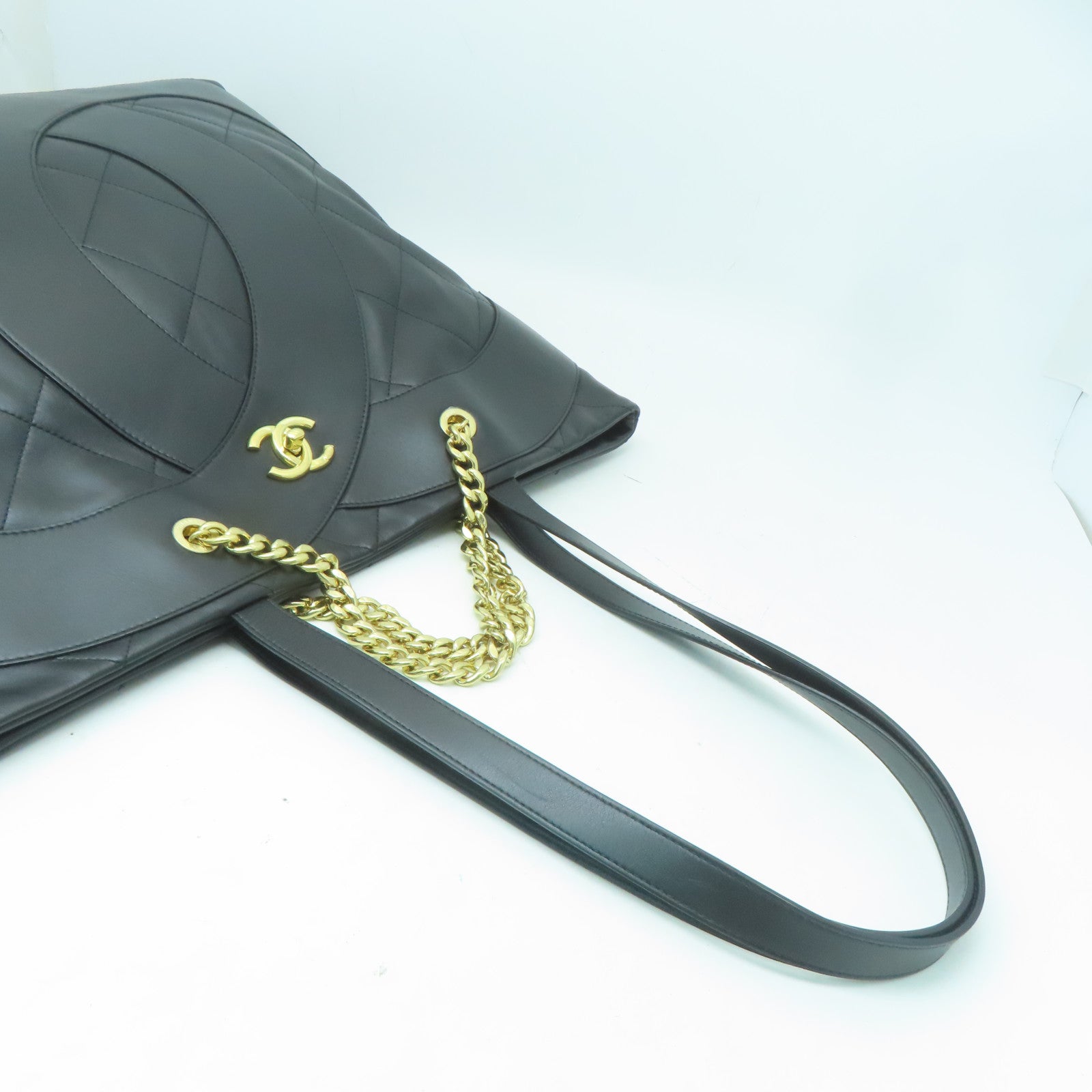 CHANEL 菱格牛皮皮革Chanel Tote Bag金扣手挽肩背兩用袋黑色