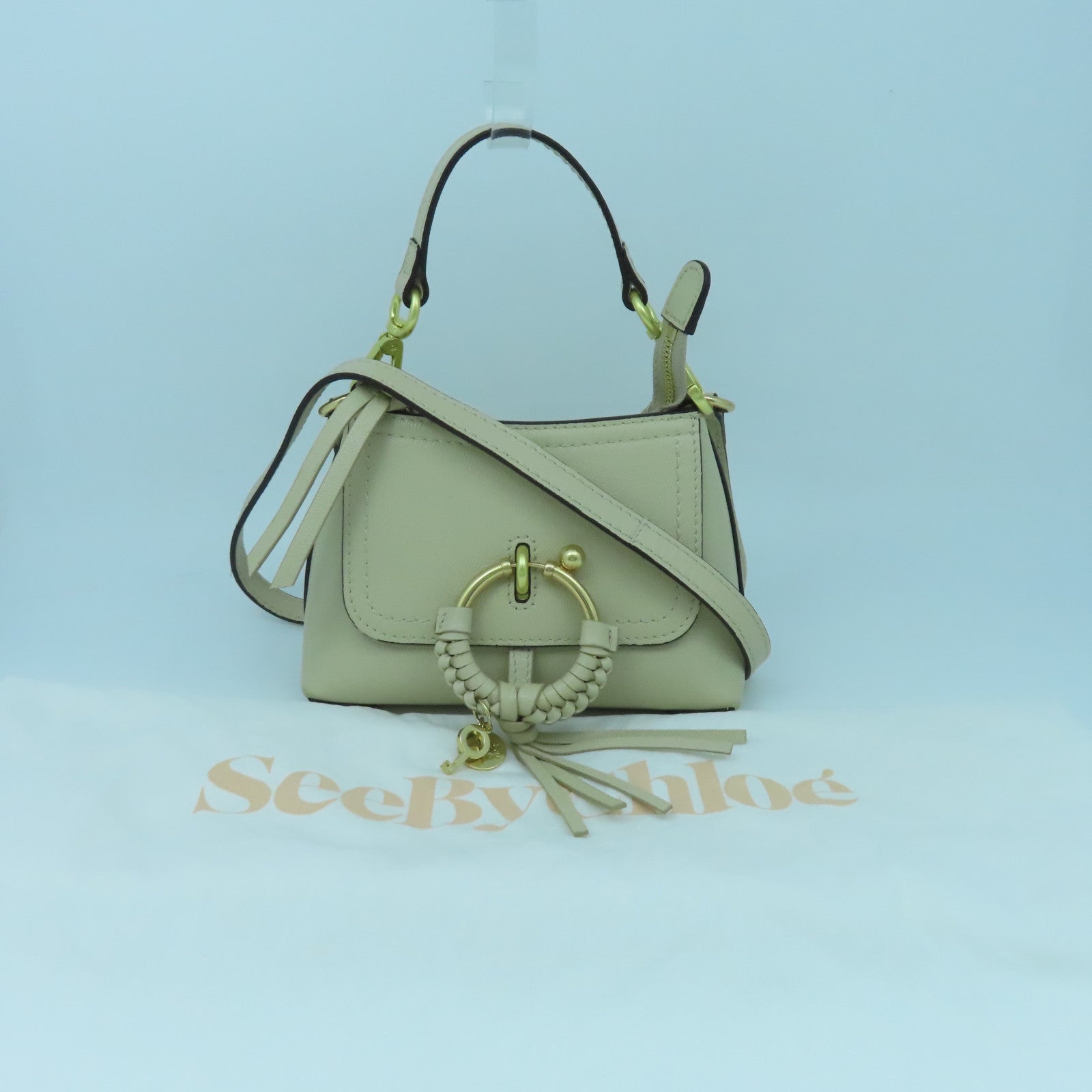 SEE BY CHLOE Cowhide Leather Shoulder Bag Gold Buckle Handle Shoulder Bag Beige