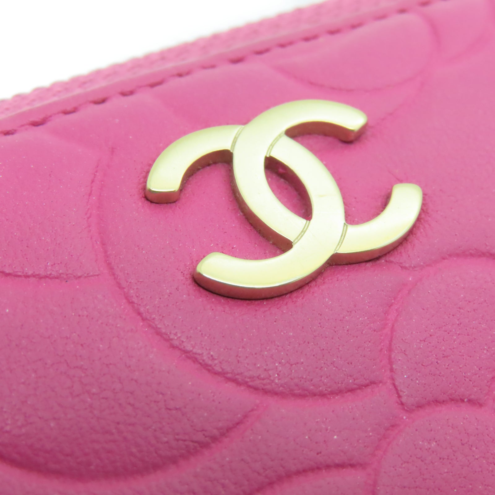 CHANEL Sheepskin Leather Wallet Gold Buckle Long Wallet Pink